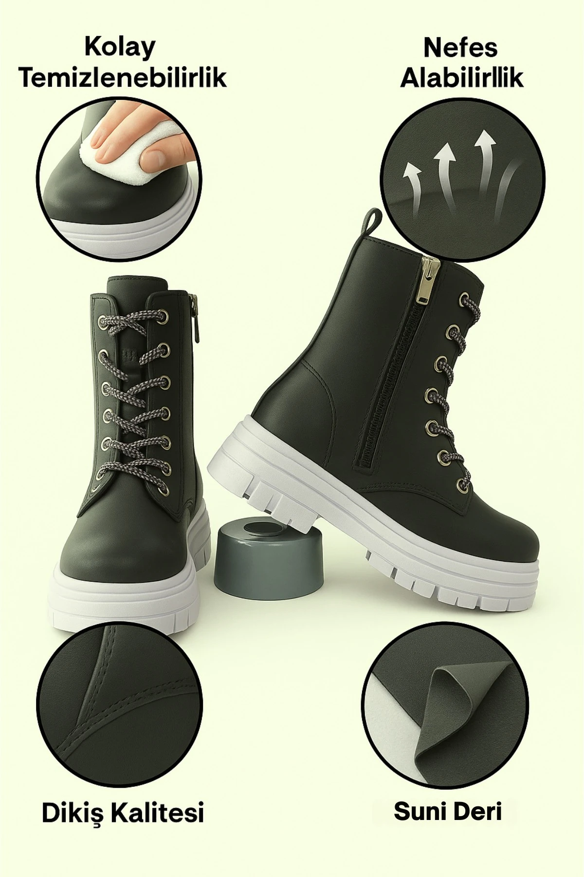 Kadın Genç Kız Kışlık Renkli Tabanlı Suni Deri Termo Kaymaz Bot Okul Bağcıklı Fermuarlı Ayakkabı