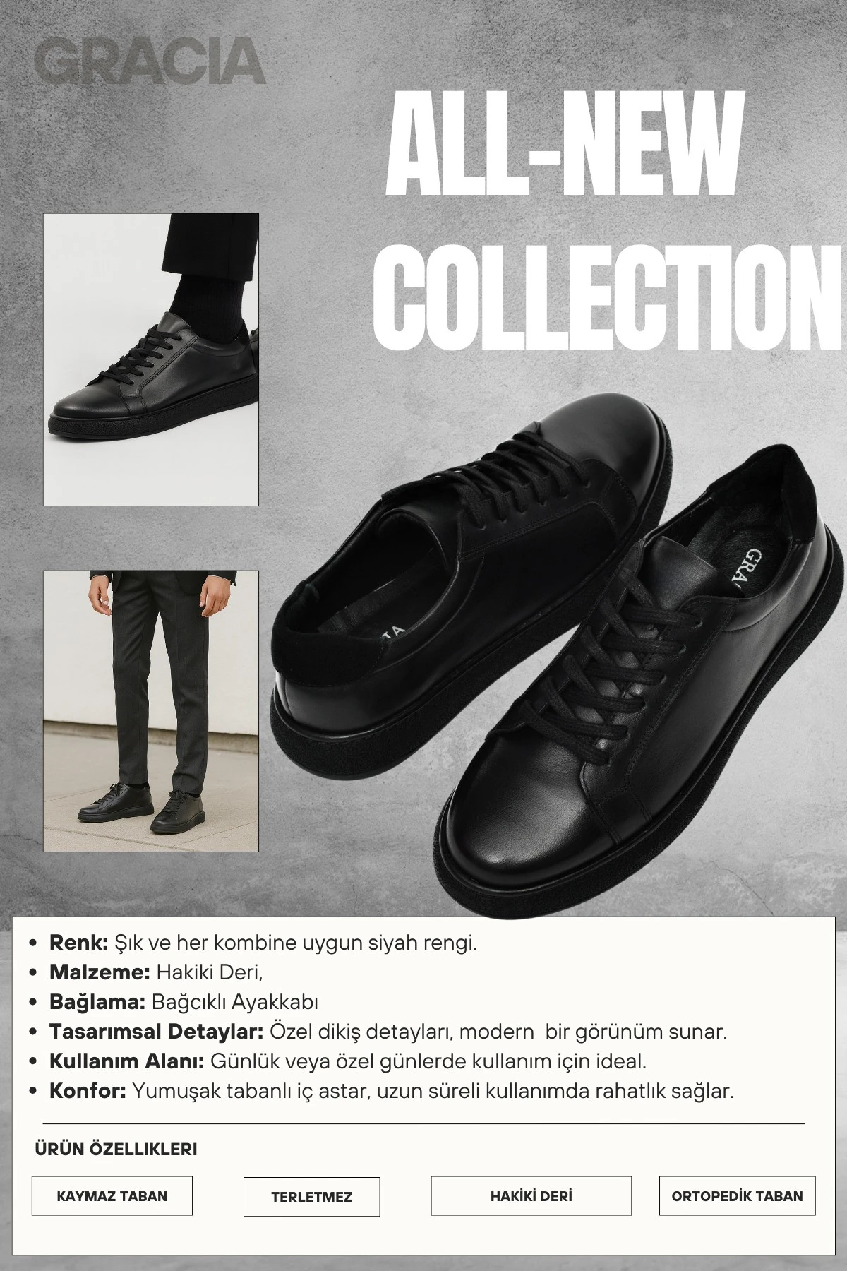 Erkek Sneakers Hakiki Deri Ayakkabı Rahat Tabanlı Günlük Ofis Ortopedik Kaymaz Okul Casual Şık