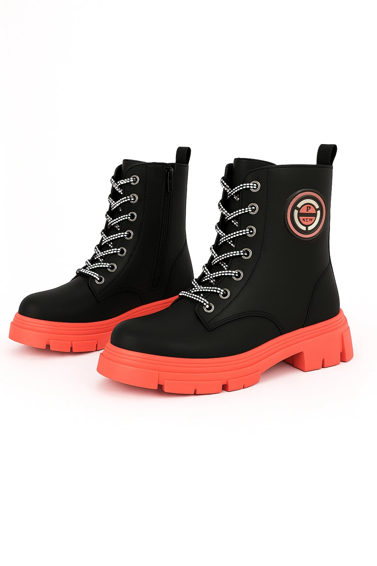 Kadın Genç Kız Kışlık Renkli Tabanlı Suni Deri Termo Kaymaz Bot Okul Bağcıklı Fermuarlı Ayakkabı - kiremit