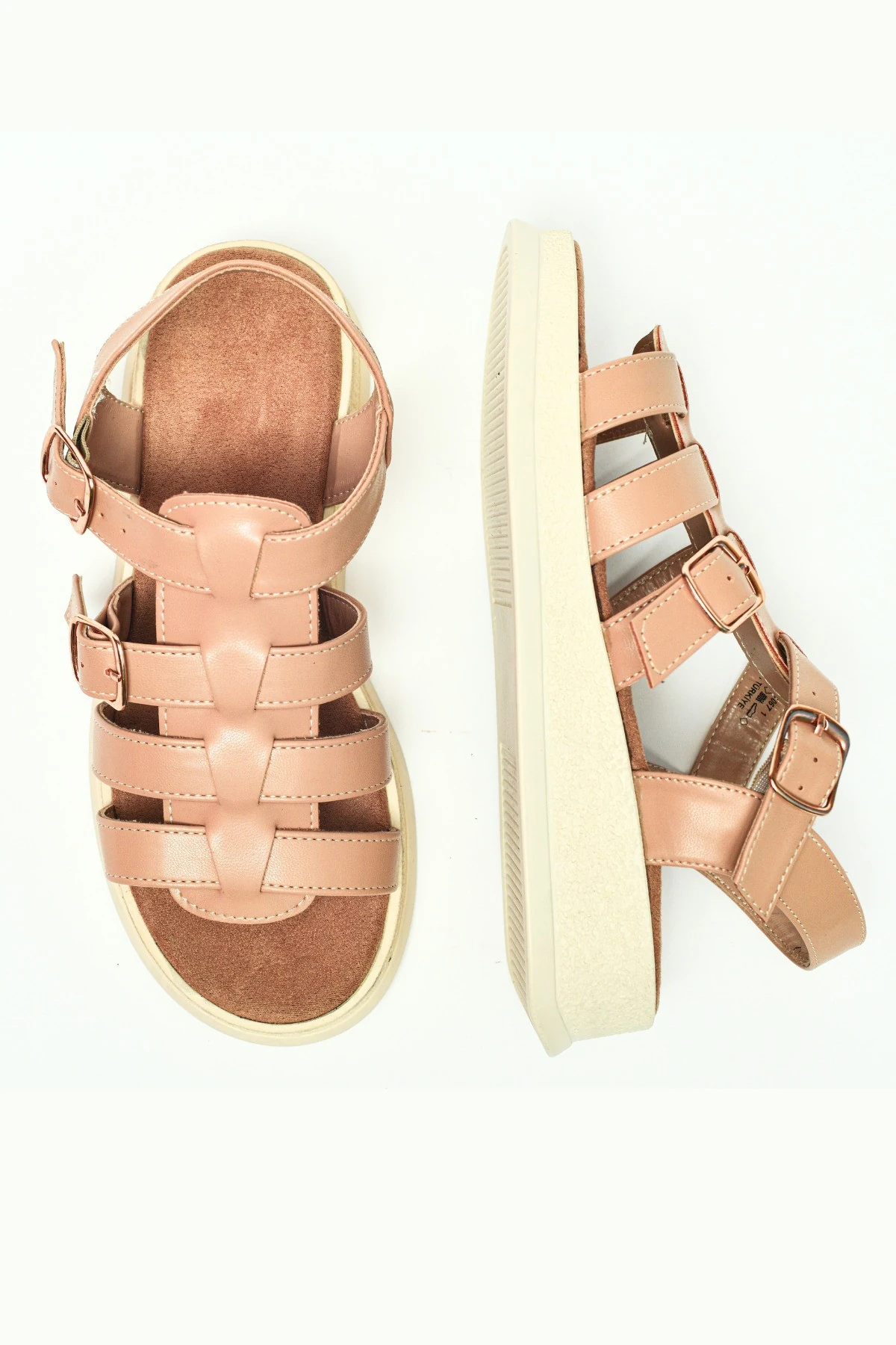 Kadın Yazlık Tokalı Sandalet düz Tabanlı Günlük Plaj Ofis Rahat Şık farklı renk ve model Ortepedik - nude 2 tokalı