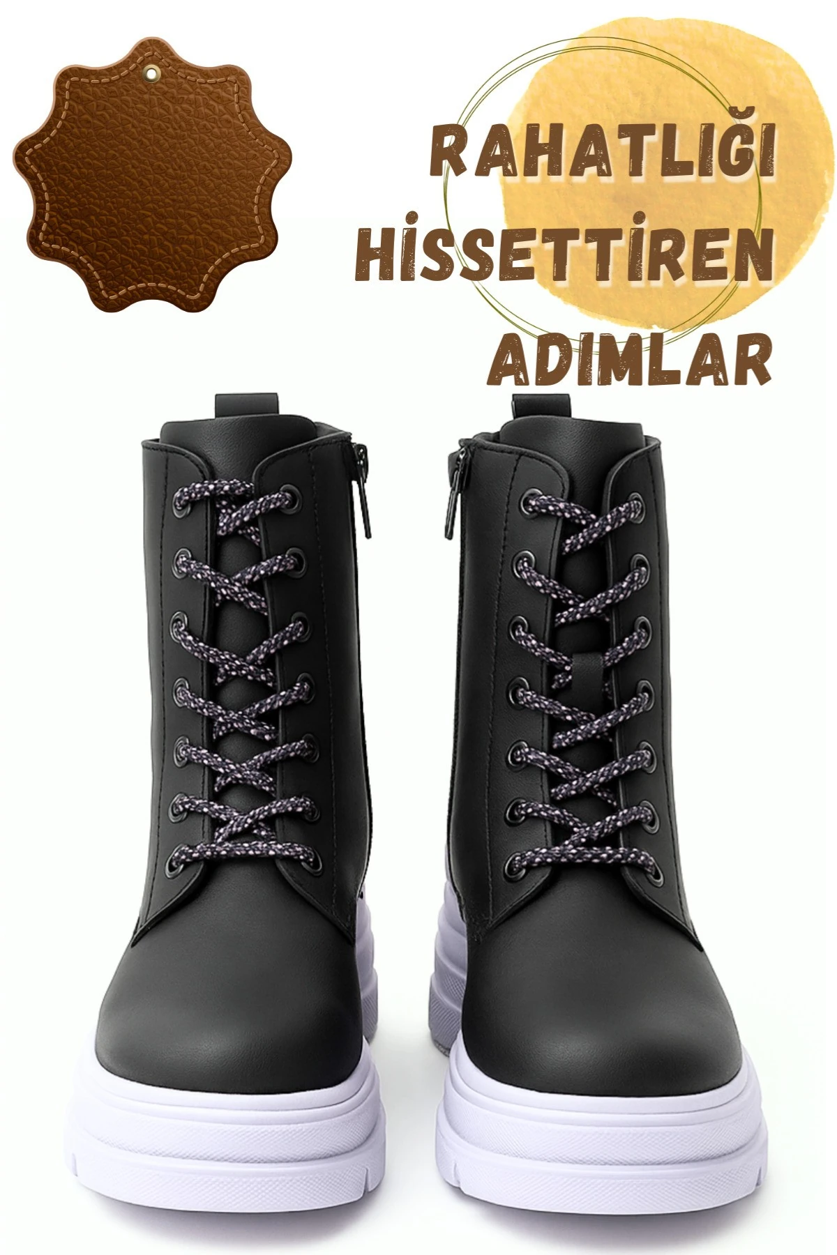 Kadın Genç Kız Kışlık Renkli Tabanlı Suni Deri Termo Kaymaz Bot Okul Bağcıklı Fermuarlı Ayakkabı