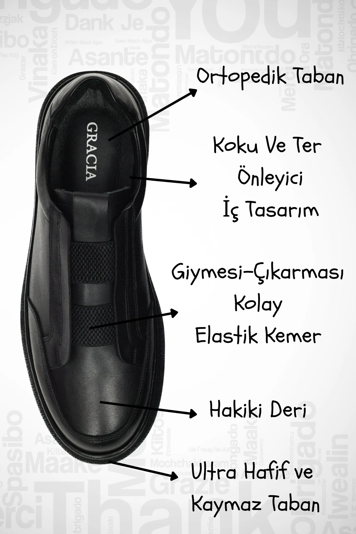 Erkek Siyah Klasik Hakiki Deri Ayakkabı Rahat Tabanlı Günlük Ofis Sneaker Bağcıksız Ortopedik Kaymaz Okul Casual