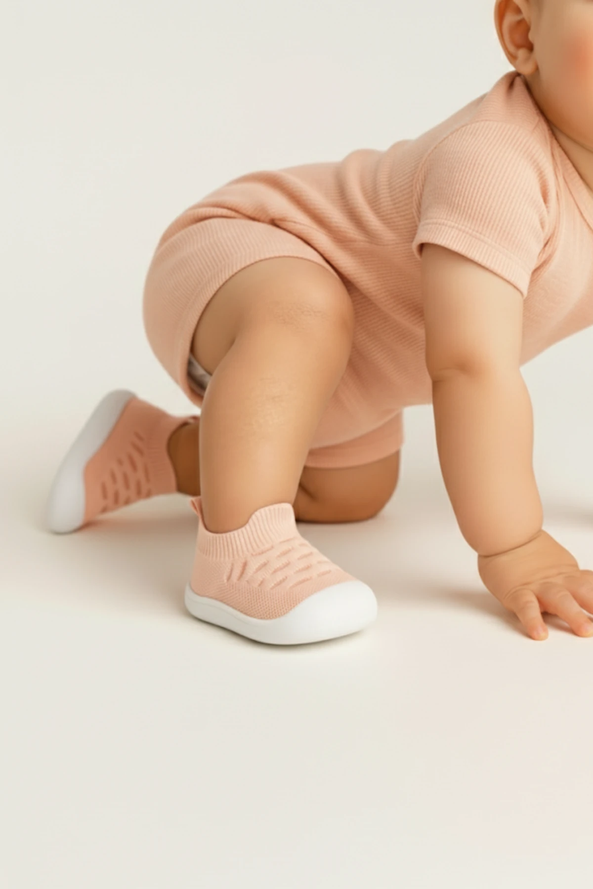 Bebek İlk Adım Örgü Ayakkabı Nefes Alabilir Kaymaz Tabanlı Ortopedik Yumuşak Renkli Patik Çocuk Kreş - pembe