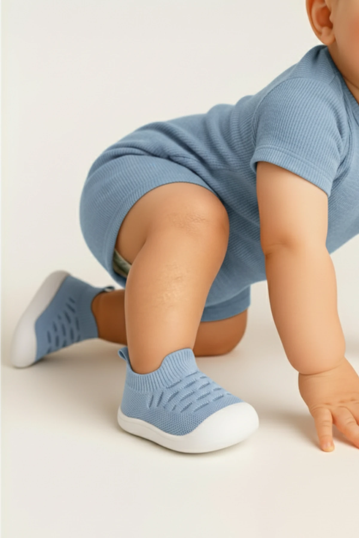 Bebek İlk Adım Örgü Ayakkabı Nefes Alabilir Kaymaz Tabanlı Ortopedik Yumuşak Renkli Patik Çocuk Kreş - mavi