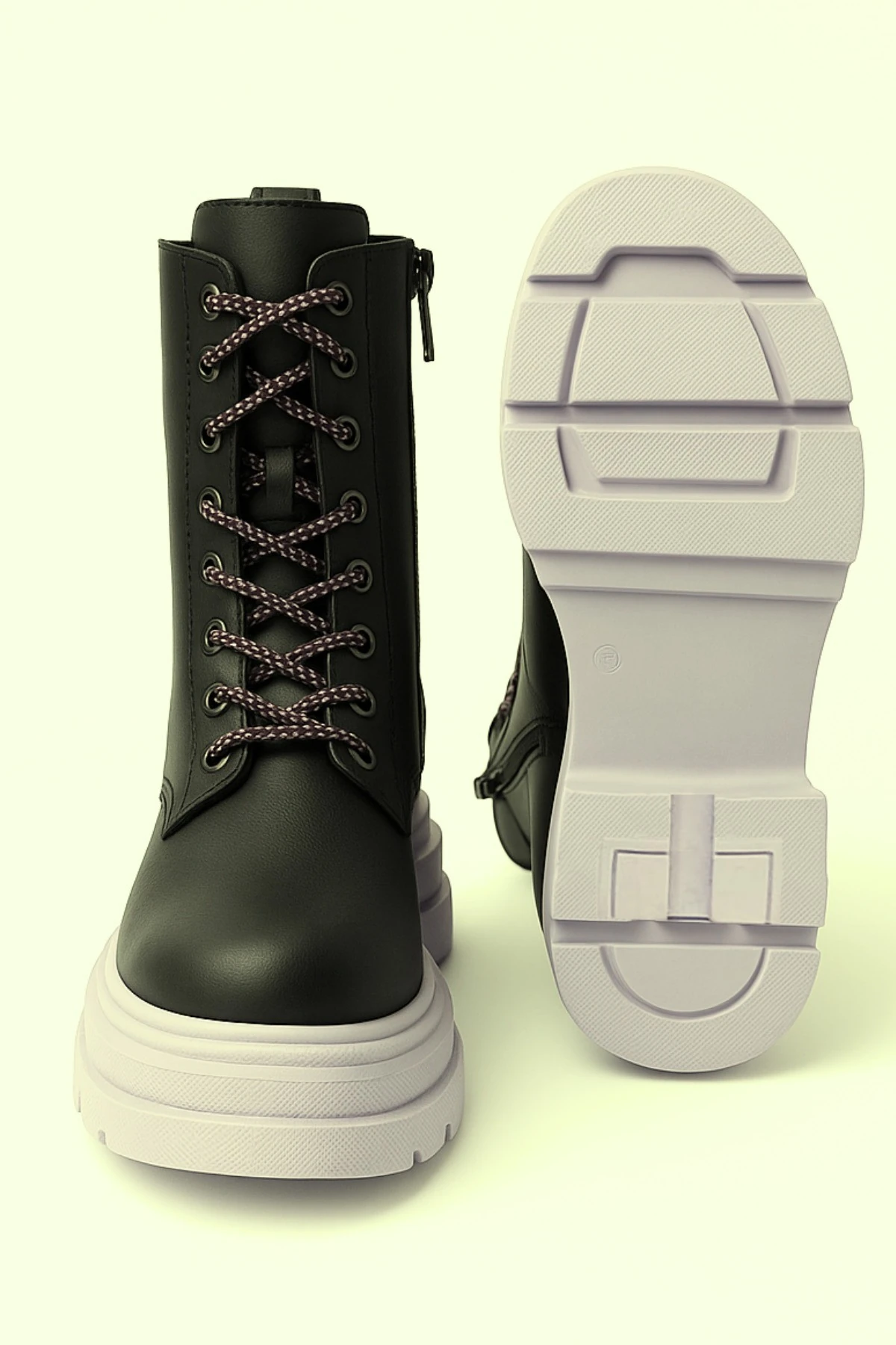 Kadın Genç Kız Kışlık Renkli Tabanlı Suni Deri Termo Kaymaz Bot Okul Bağcıklı Fermuarlı Ayakkabı