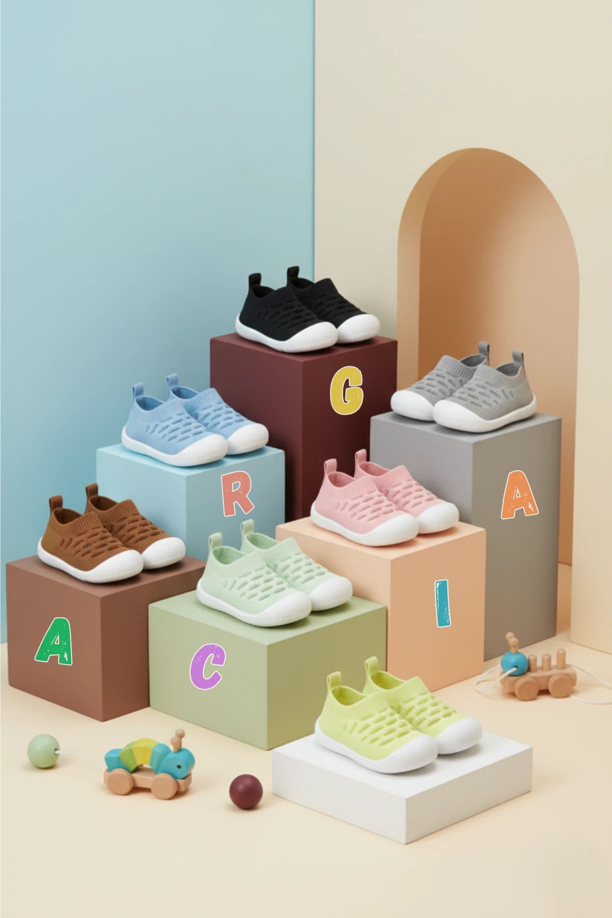 Bebek İlk Adım Örgü Ayakkabı Nefes Alabilir Kaymaz Tabanlı Ortopedik Yumuşak Renkli Patik Çocuk Kreş