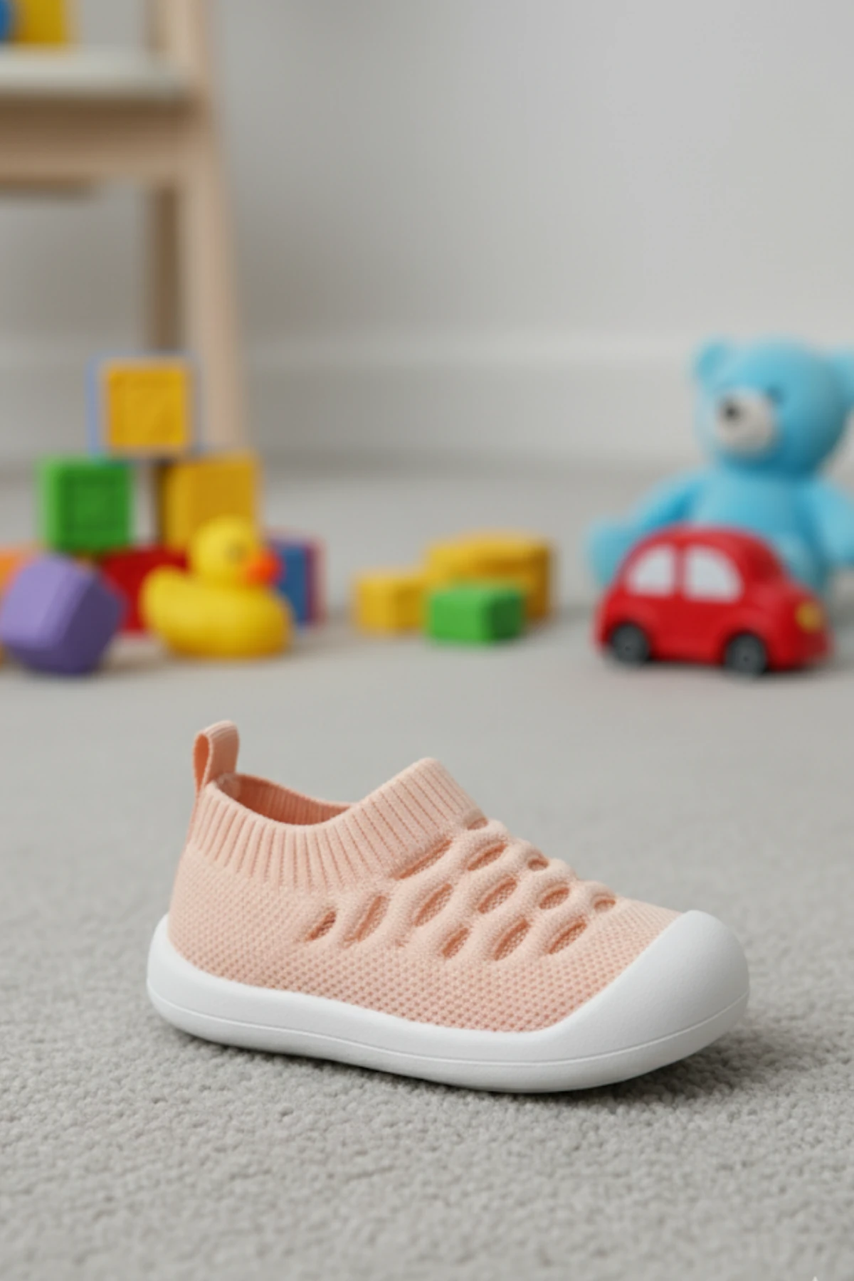 Bebek İlk Adım Örgü Ayakkabı Nefes Alabilir Kaymaz Tabanlı Ortopedik Yumuşak Renkli Patik Çocuk Kreş