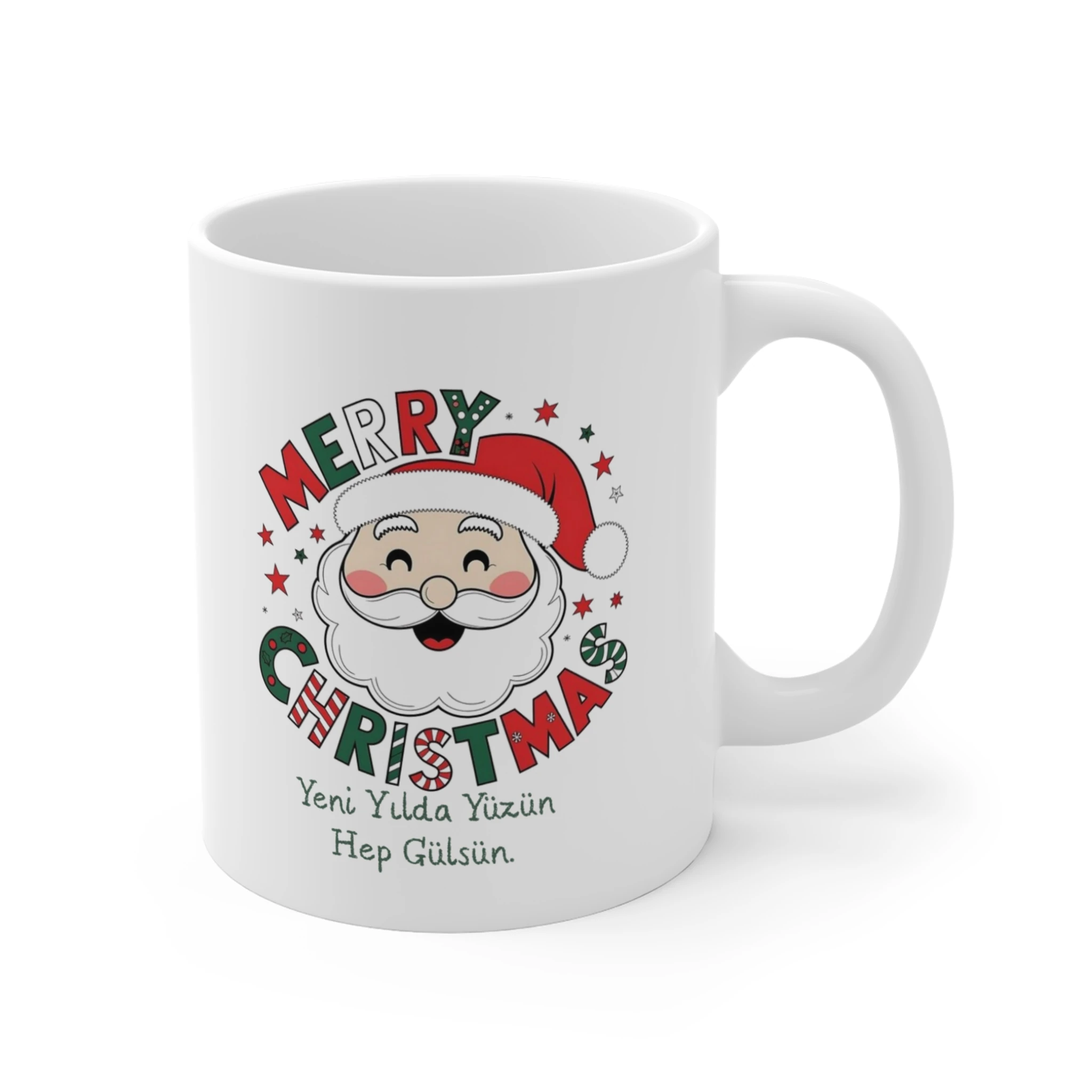 Neşeli Noel Baba Kupası | "Yeni Yılda Yüzün Hep Gülsün" Yazılı Merry Christmas Kupa Bardak | Gülen Yüz Hediyesi