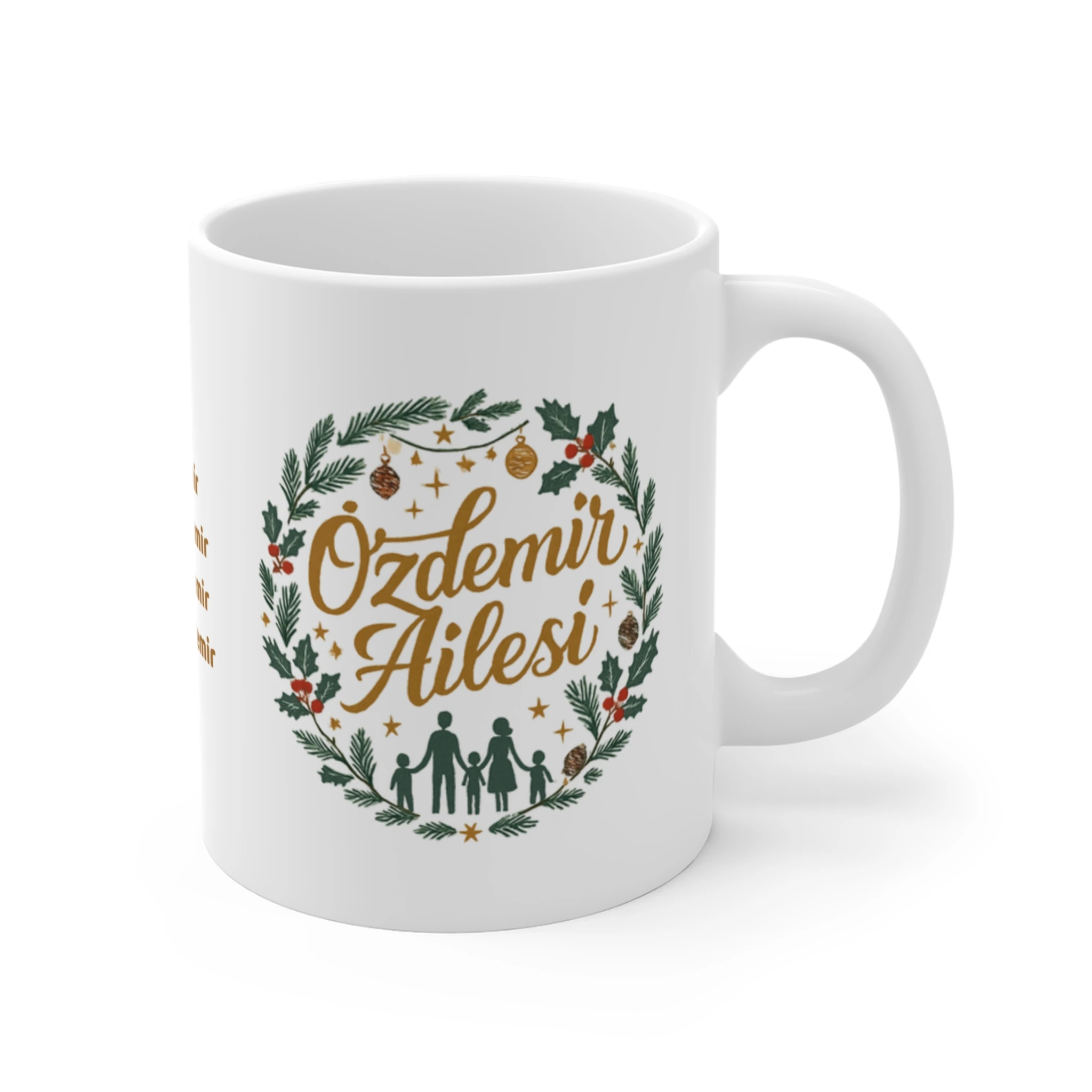 Kişiye Özel Aile İsimli Yeni Yıl Kupası | Soyadı Yazılı Yılbaşı Temalı Seramik Kupa | Aile Hediyesi Seti
