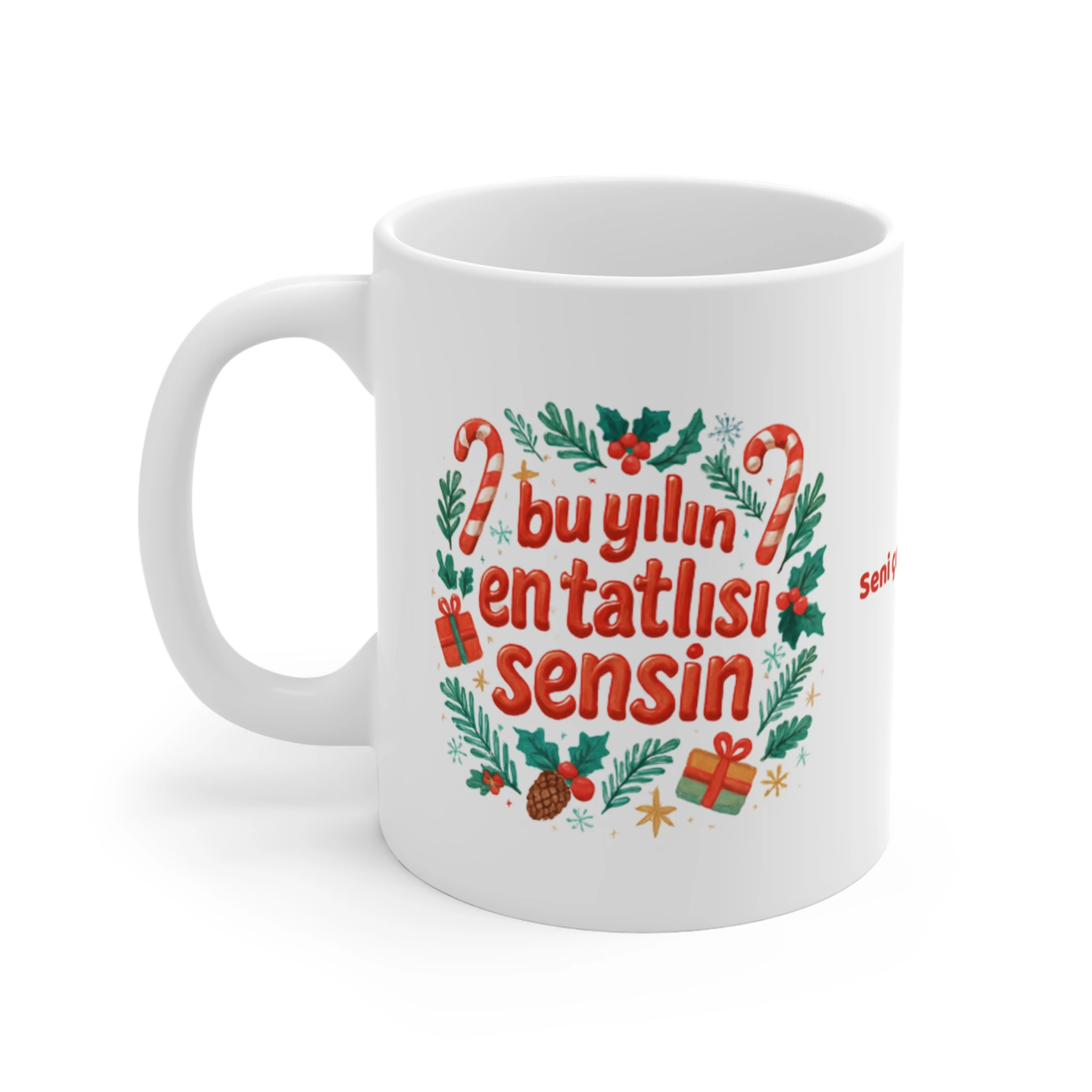 Bu Yılın En Tatlısı Sensin Kupa | Sevgiliye Yılbaşı Hediyesi | Kişiye Özel Yeni Yıl Şeker Temalı Kupa Bardak