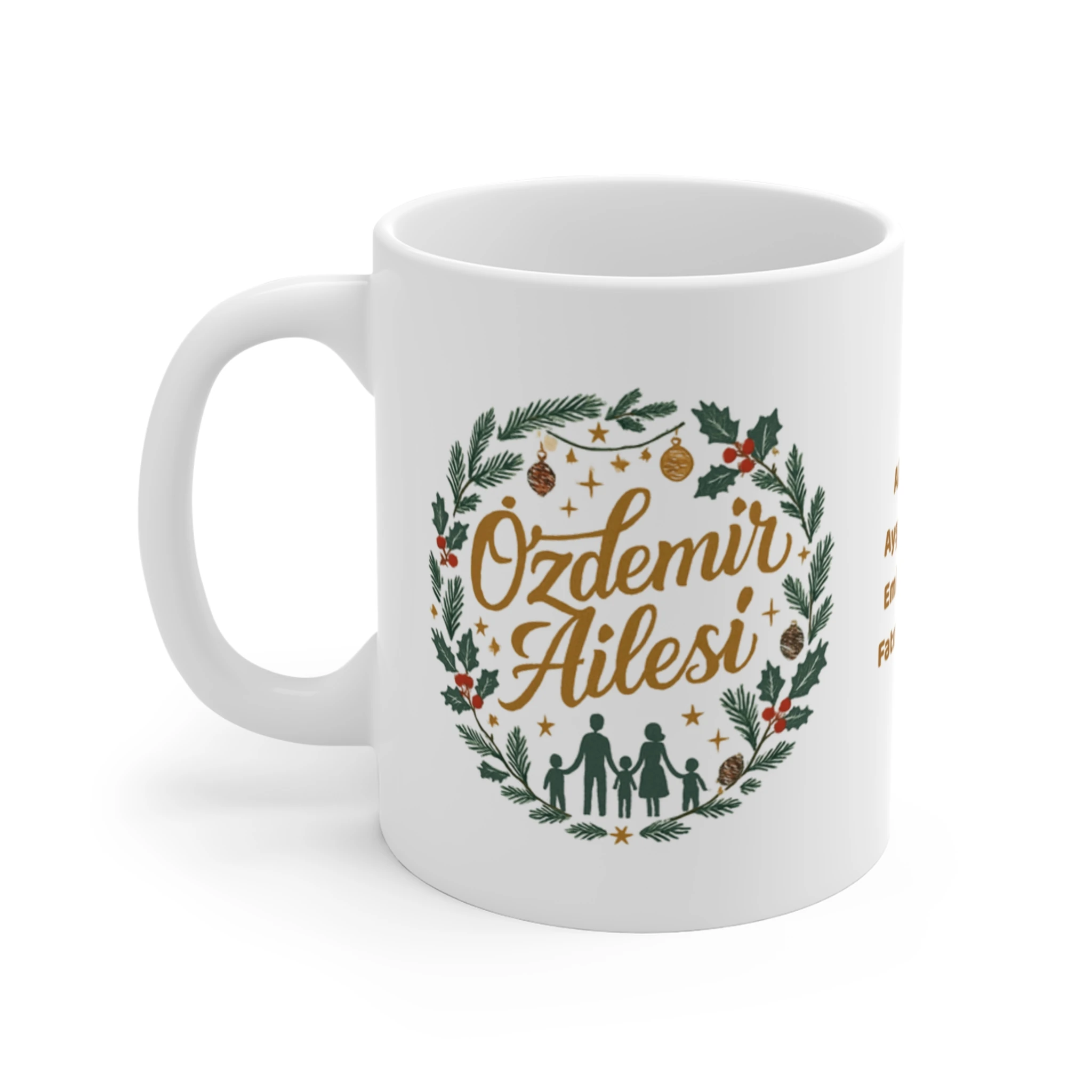 Kişiye Özel Aile İsimli Yeni Yıl Kupası | Soyadı Yazılı Yılbaşı Temalı Seramik Kupa | Aile Hediyesi Seti