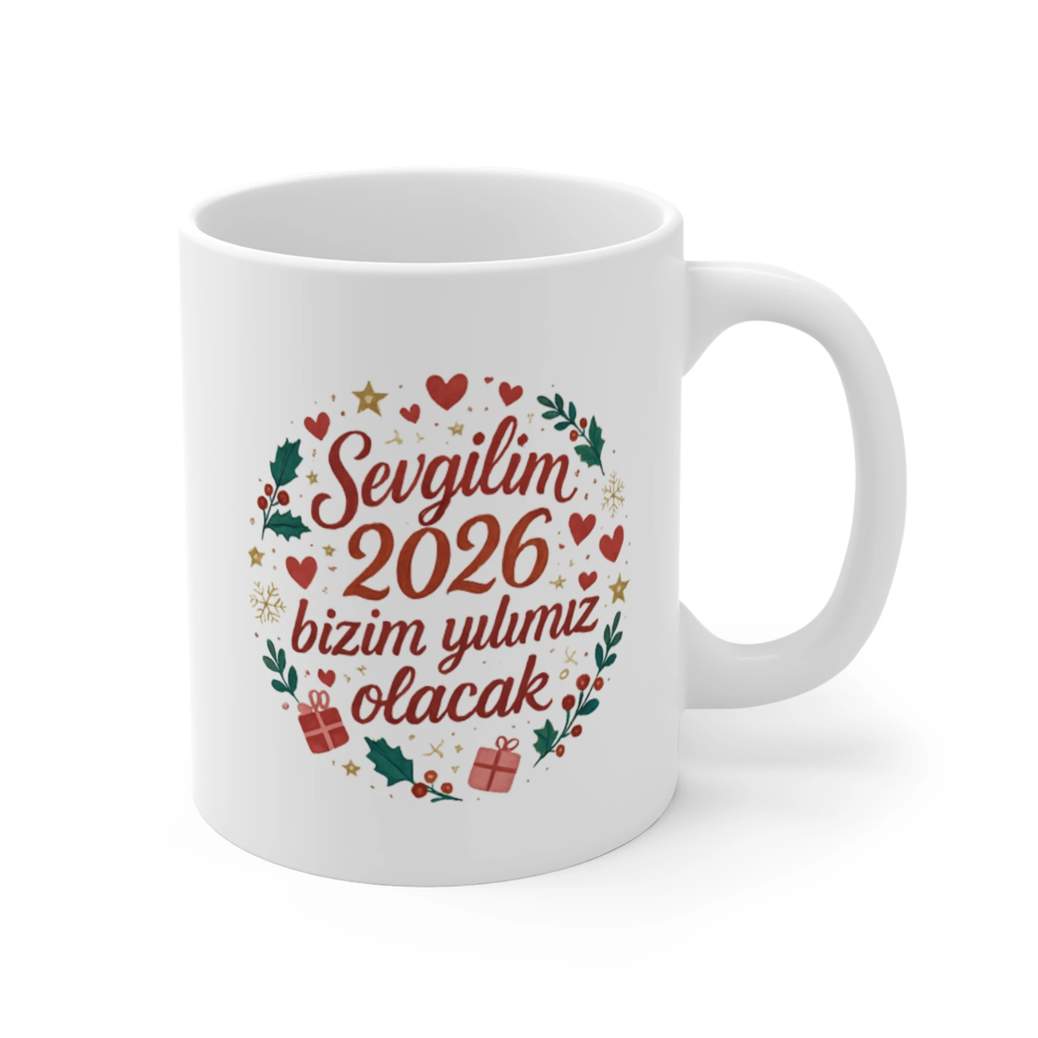 Kırmızı Kalpli Sevgiliye Özel 2026 Kupası | Romantik Yılbaşı Hediyesi | "Bizim Yılımız Olacak" Seramik Kupa