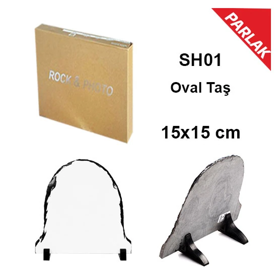 Kişiye Özel Fotoğraf Baskılı 15x15 cm Oval Doğal Kaya Taş Çerçeve (Masa ve Duvar İçin)