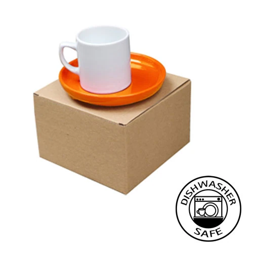 Canlı Turuncu Tabaklı Silindirik Seramik Kişiye Özel Baskılı Türk Kahvesi Fincanı