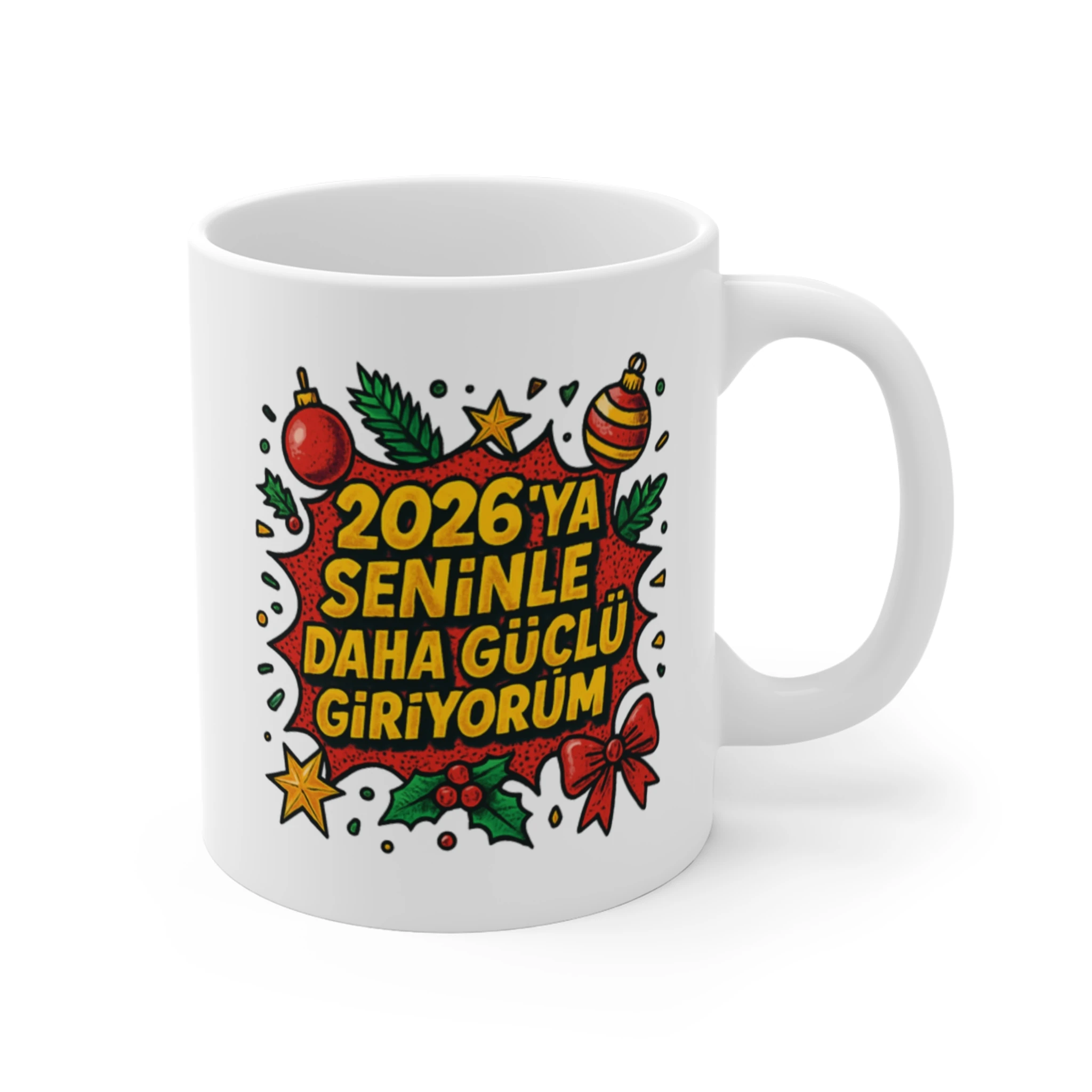 Daha Güçlü Yeni Yıl Kupası | Sevgiliye 2026 Mesajlı Pop-Art Seramik Kupa | Yılbaşı Hediyesi Ona veya Kendine
