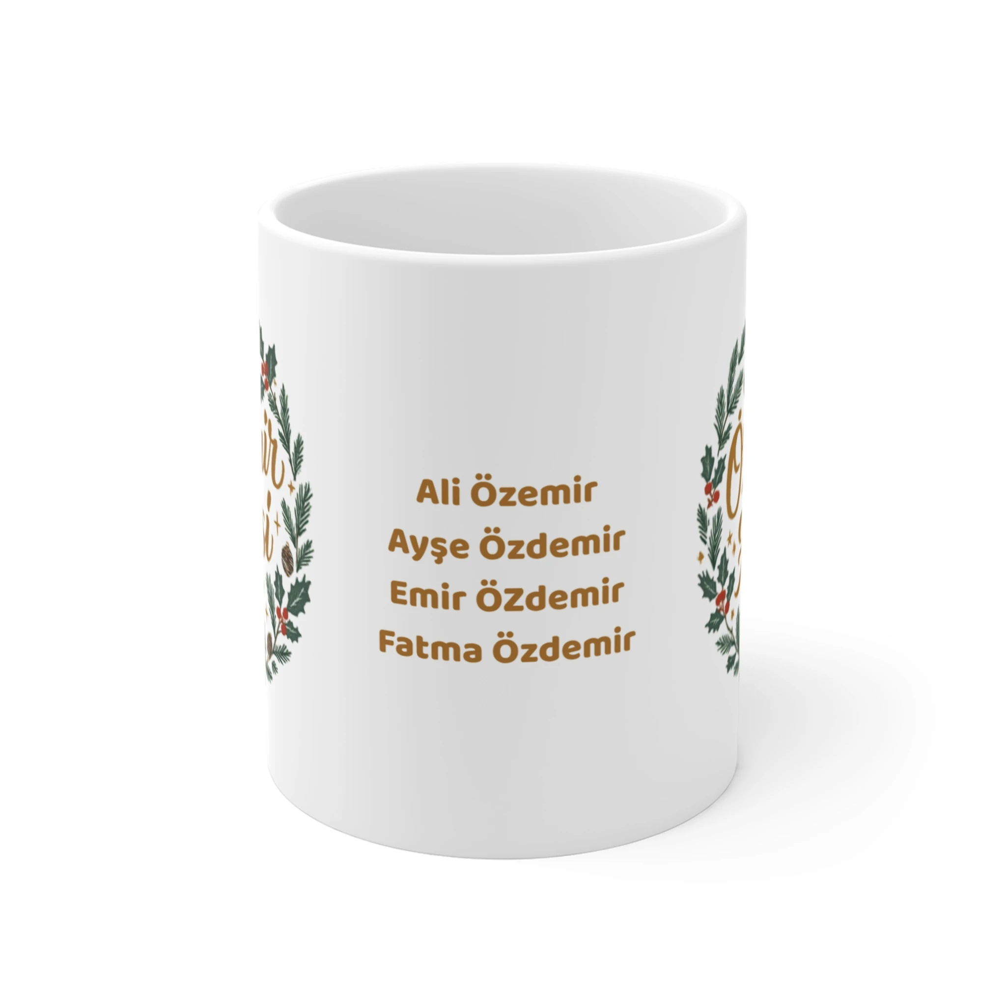 Kişiye Özel Aile İsimli Yeni Yıl Kupası | Soyadı Yazılı Yılbaşı Temalı Seramik Kupa | Aile Hediyesi Seti