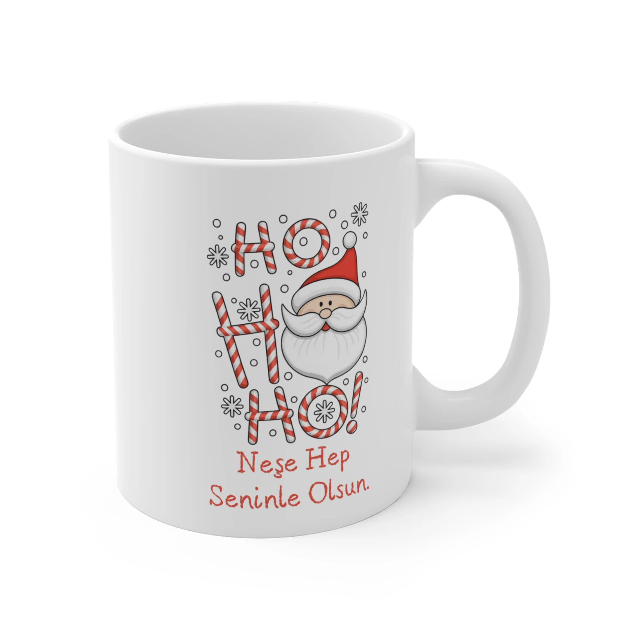 Çizim Tarzı Sevimli Kardan Adam Kupa Bardak - Kuş ve Yılbaşı Topu Desenli Klasik "Mutlu Yıllar" Hediyesi