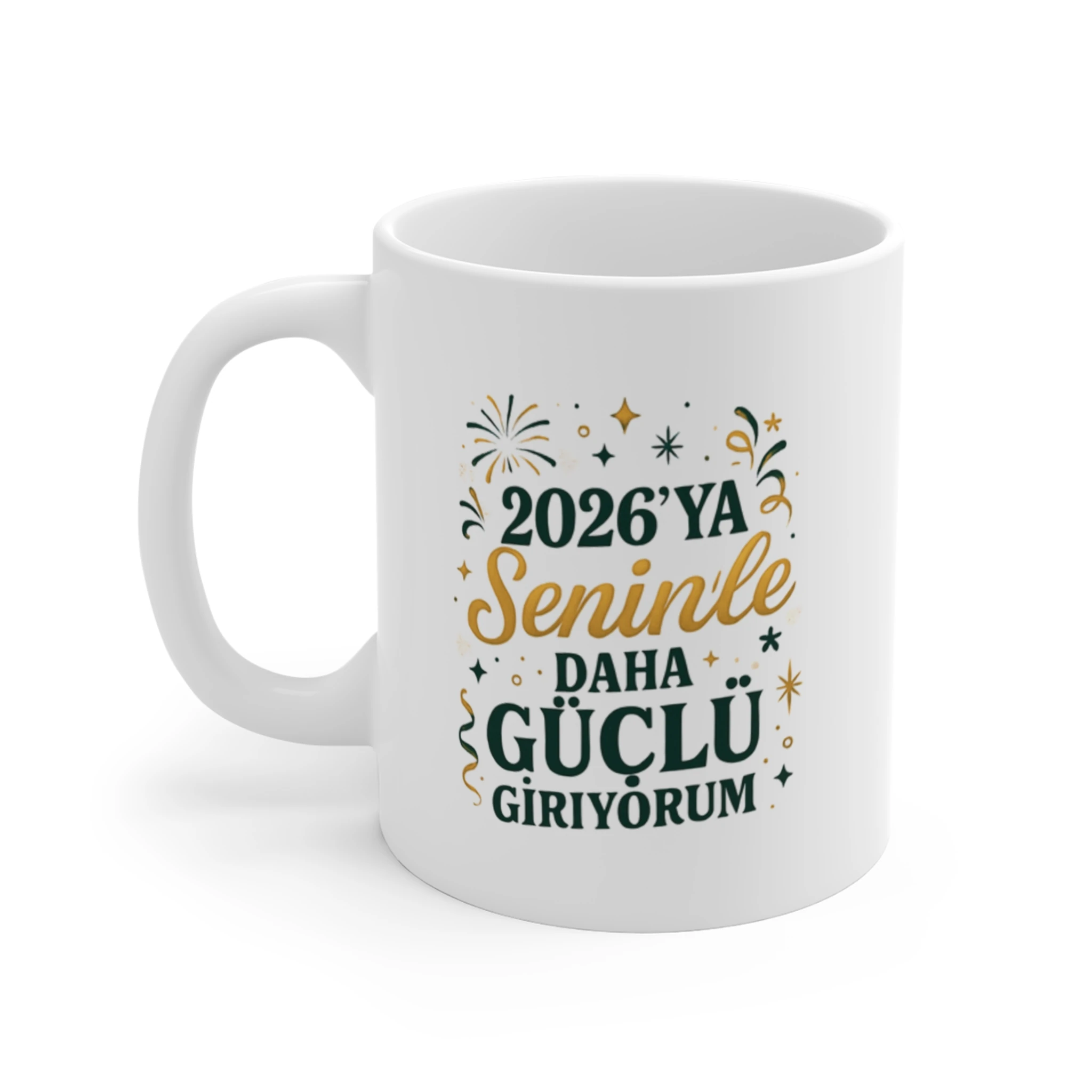 Zümrüt & Altın 2026 Seninle Güçlü Kupa | Yeni Yıl Sevgiliye Hediye Kişiye Özel Seramik Kupa Bardak