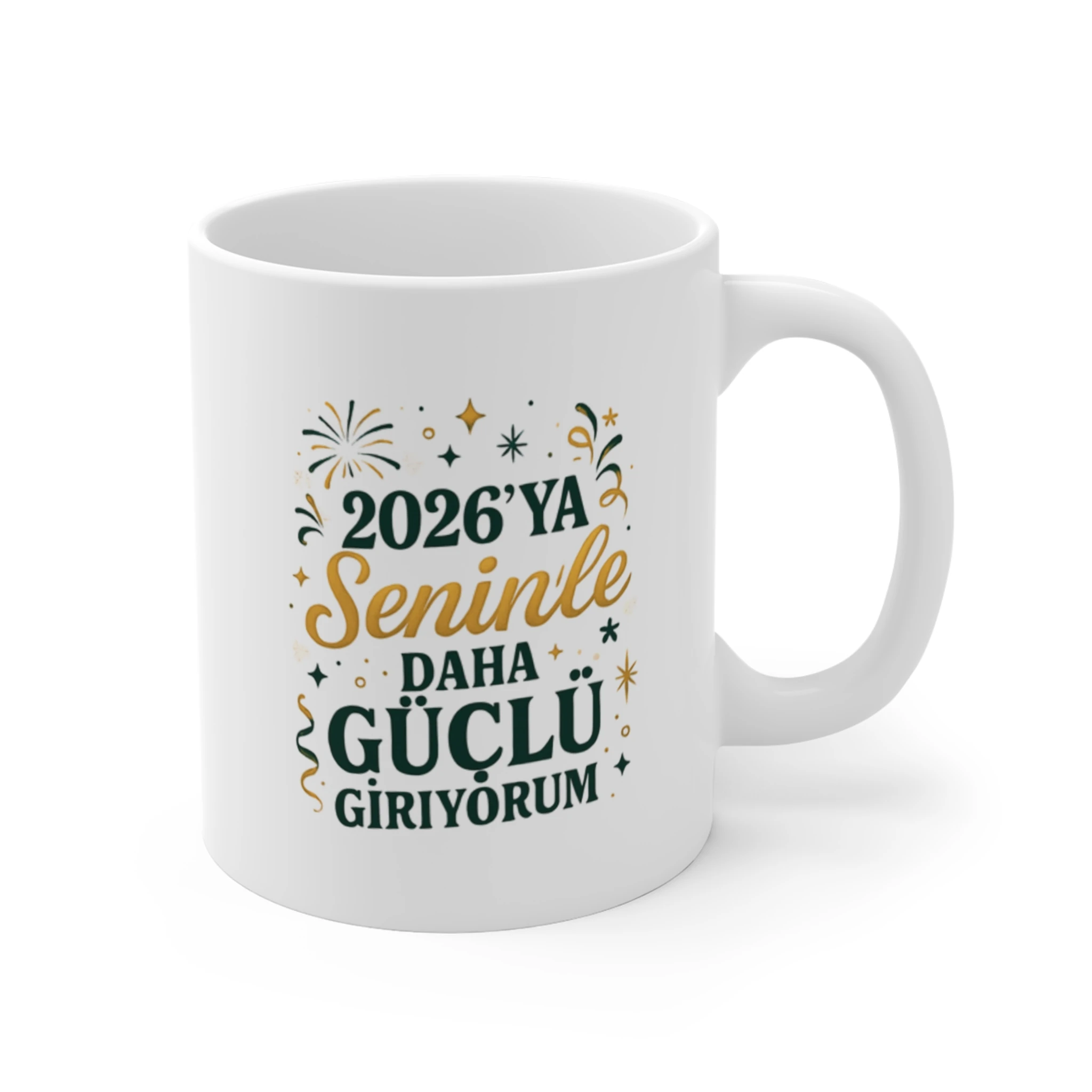 Zümrüt & Altın 2026 Seninle Güçlü Kupa | Yeni Yıl Sevgiliye Hediye Kişiye Özel Seramik Kupa Bardak