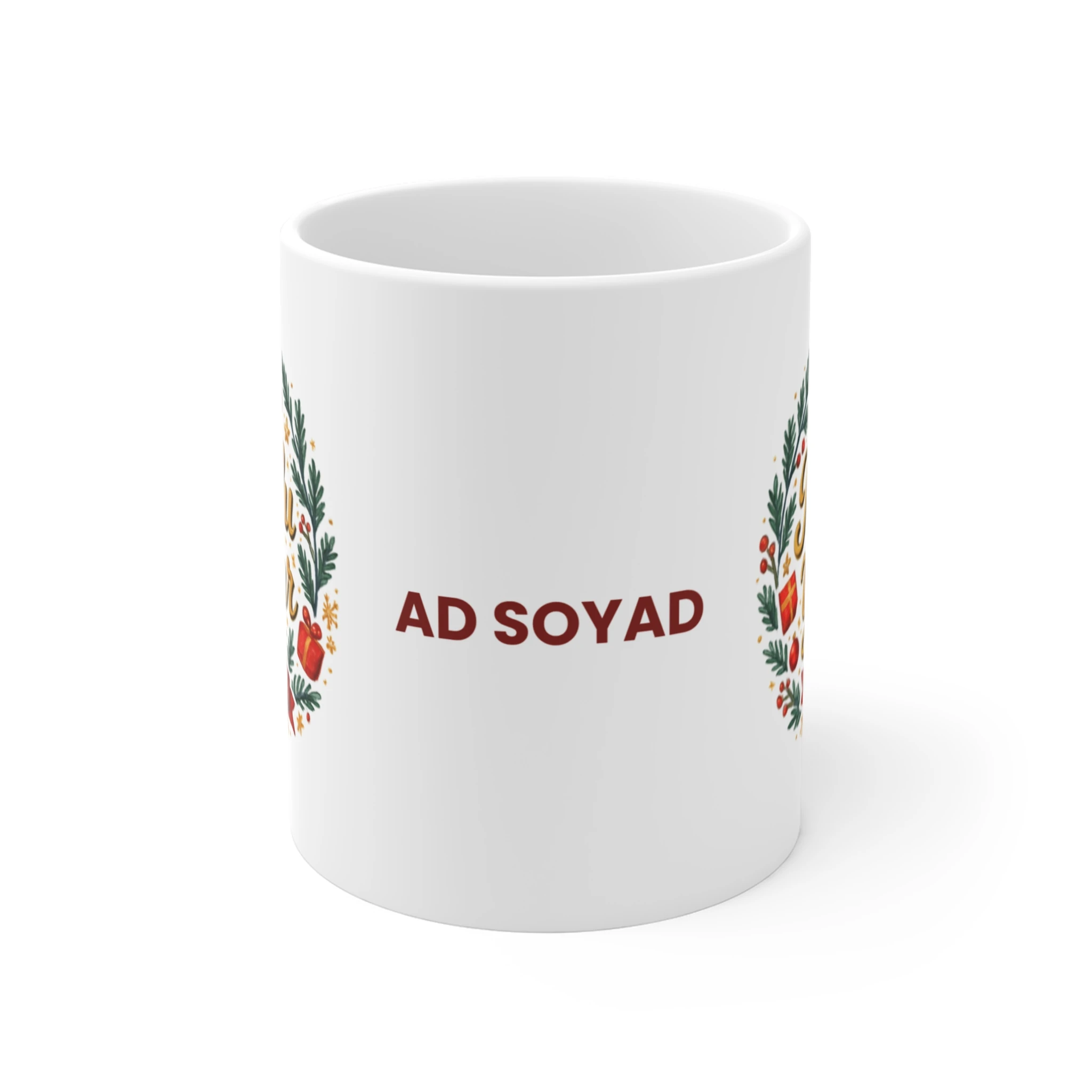 İsme Özel Yılbaşı Çelenk Temalı Mutlu Yıllar Kupası | Şık Tasarım Seramik Yeni Yıl Hediyesi Kupa