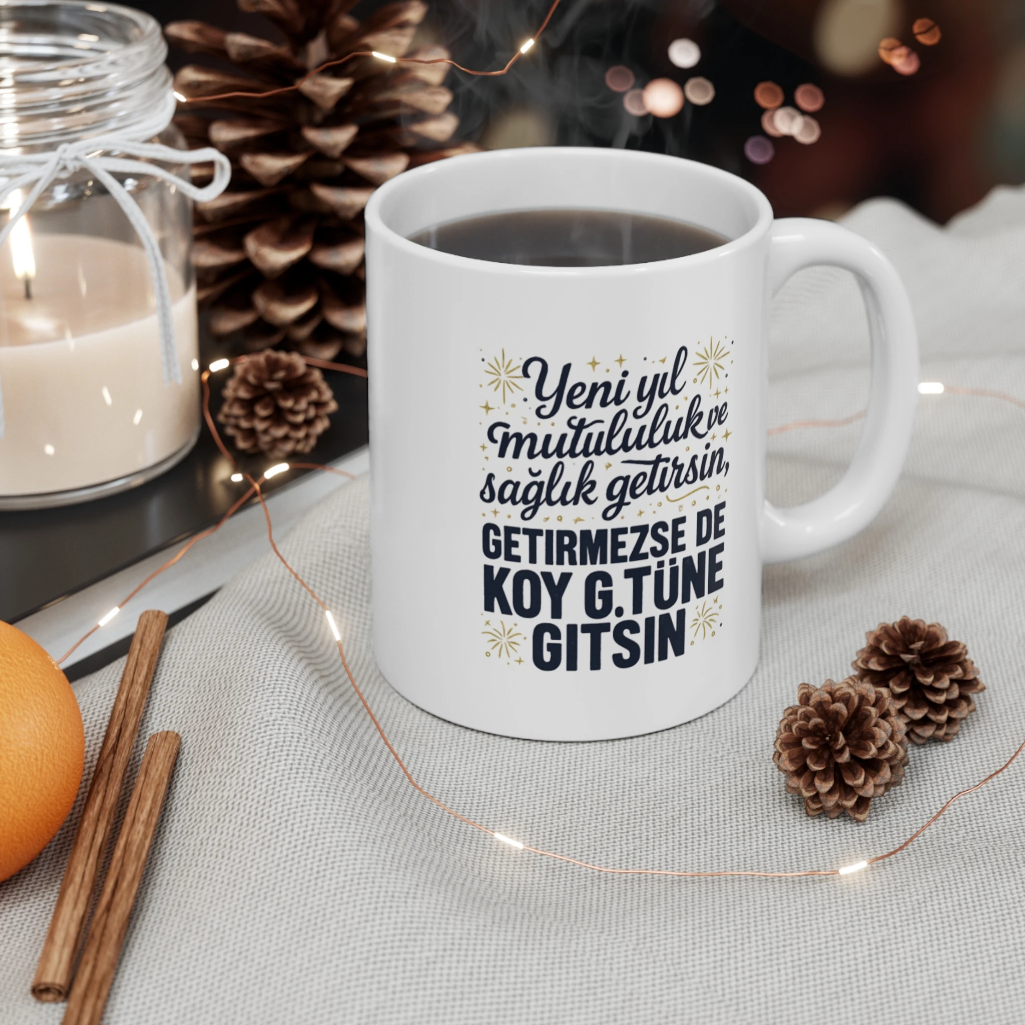 Mizahlı Yeni Yıl Kupası | Komik Yılbaşı Hediyesi Mug | Slogan Baskılı Espirili Kupa Hediye