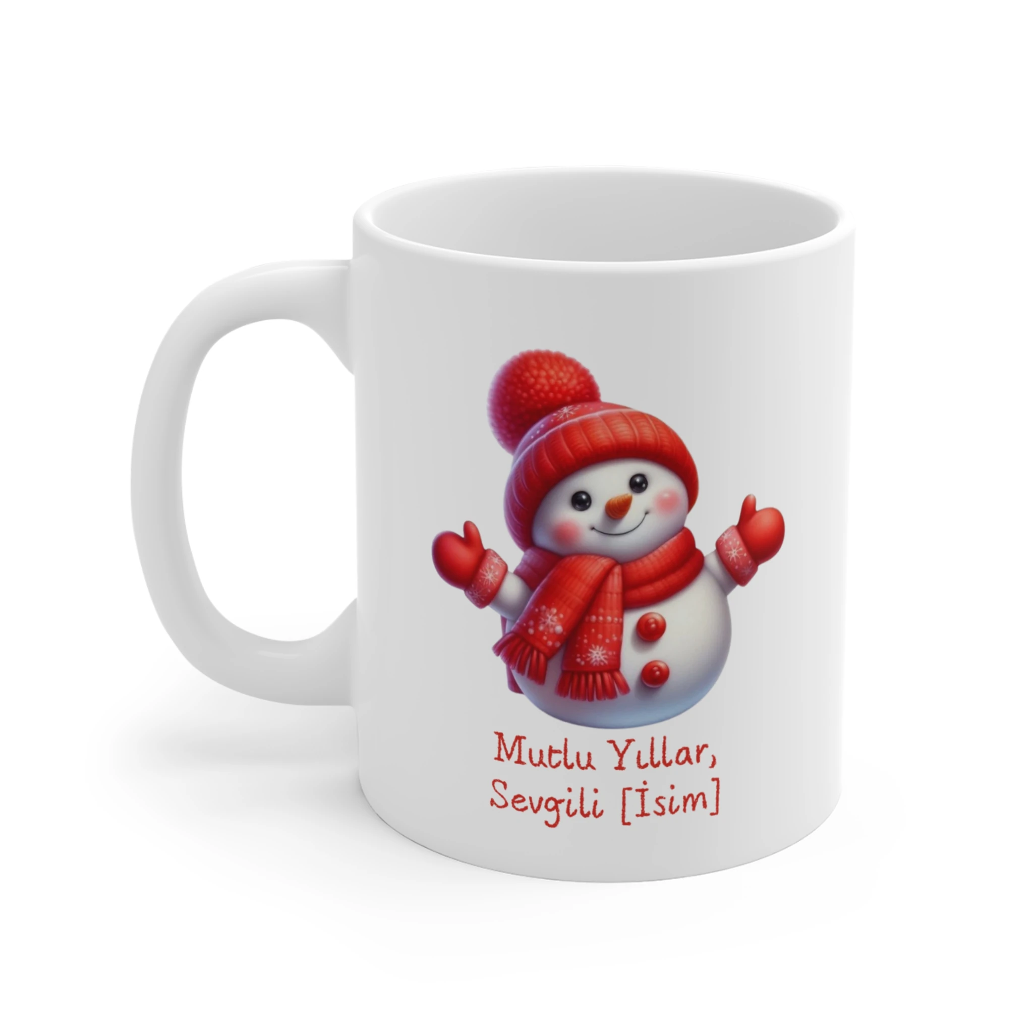 Kırmızı Burunlu Geyik Temalı Kupa: "En Değerli Hediye: Gülümsemen." Yeni Yıl Sevgi ve Neşe Hediyesi