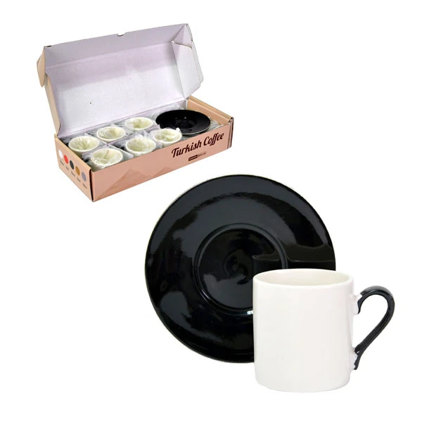 Kişiye Özel Lüks Siyah Porselen Türk Kahvesi Fincan Takımı (6'lı Set)