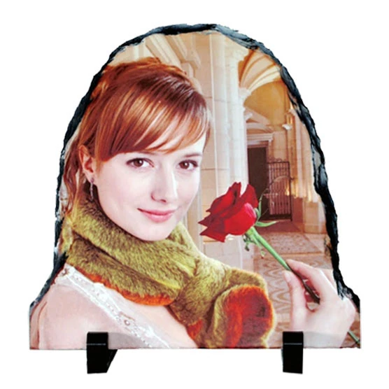 Kişiye Özel Fotoğraf Baskılı 15x15 cm Oval Doğal Kaya Taş Çerçeve (Masa ve Duvar İçin)