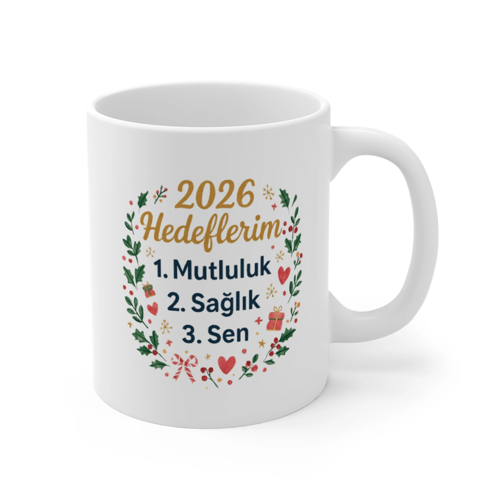 2026 Hedeflerim Senli Kupa | Yeni Yıl Hediyesi Kişiye Özel Sevgili Kupası | Mutluluk Sağlık Temalı Seramik Kahve Kupa Bardak