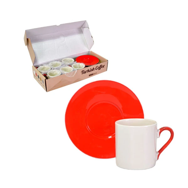 Sevgililer Günü/Çeyiz İçin Kişiye Özel Kırmızı Porselen Türk Kahvesi Fincan Takımı (6'lı Set)