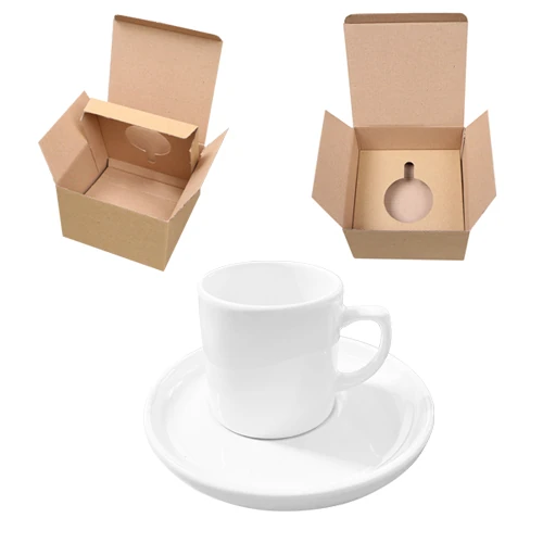 Kutulu Kişiye Özel Baskılı Silindirik Beyaz Seramik Türk Kahvesi Fincanı (Beyaz Tabaklı)