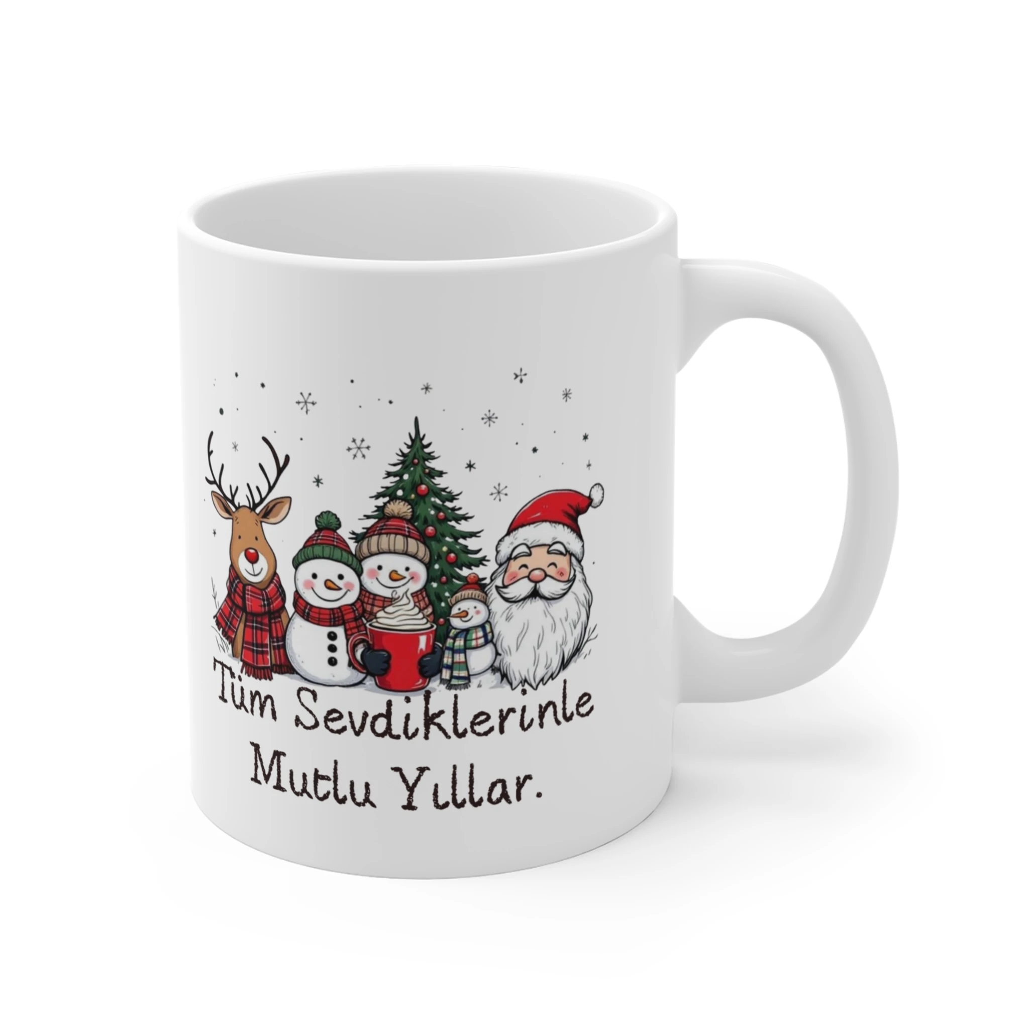 Tüm Sevdiklerinle Mutlu Yıllar Kupası | Noel Baba, Geyik, Karlar Adamı Yılbaşı Temalı Kupa Bardak | En Güzel Yeni Yıl Hediyesi