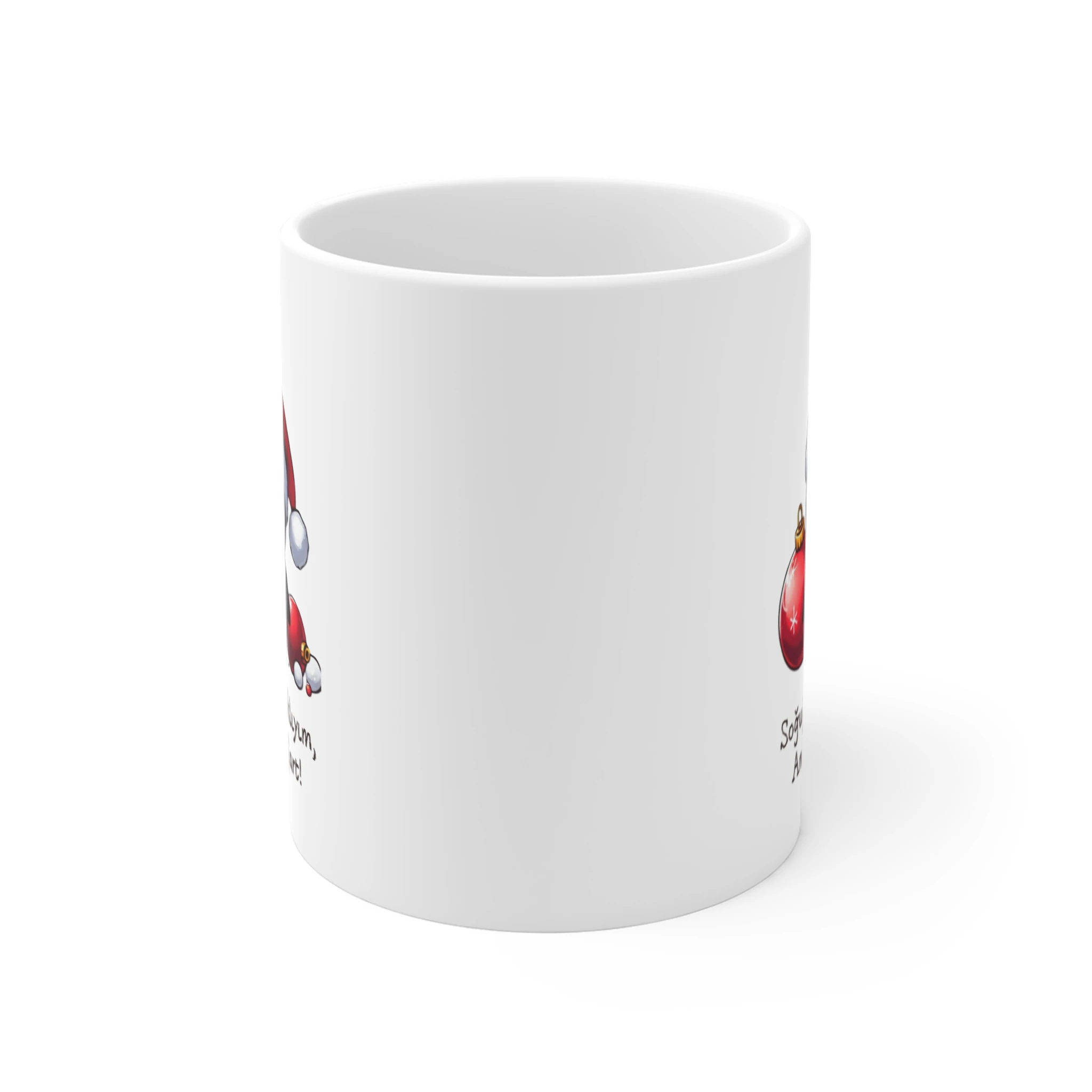 Sevimli Penguenli Yılbaşı Kupası | Soğuğa Dayanıklıyım Ama Kahve Şart Yazılı Kupa Bardak | Seramik Yeni Yıl Hediyesi