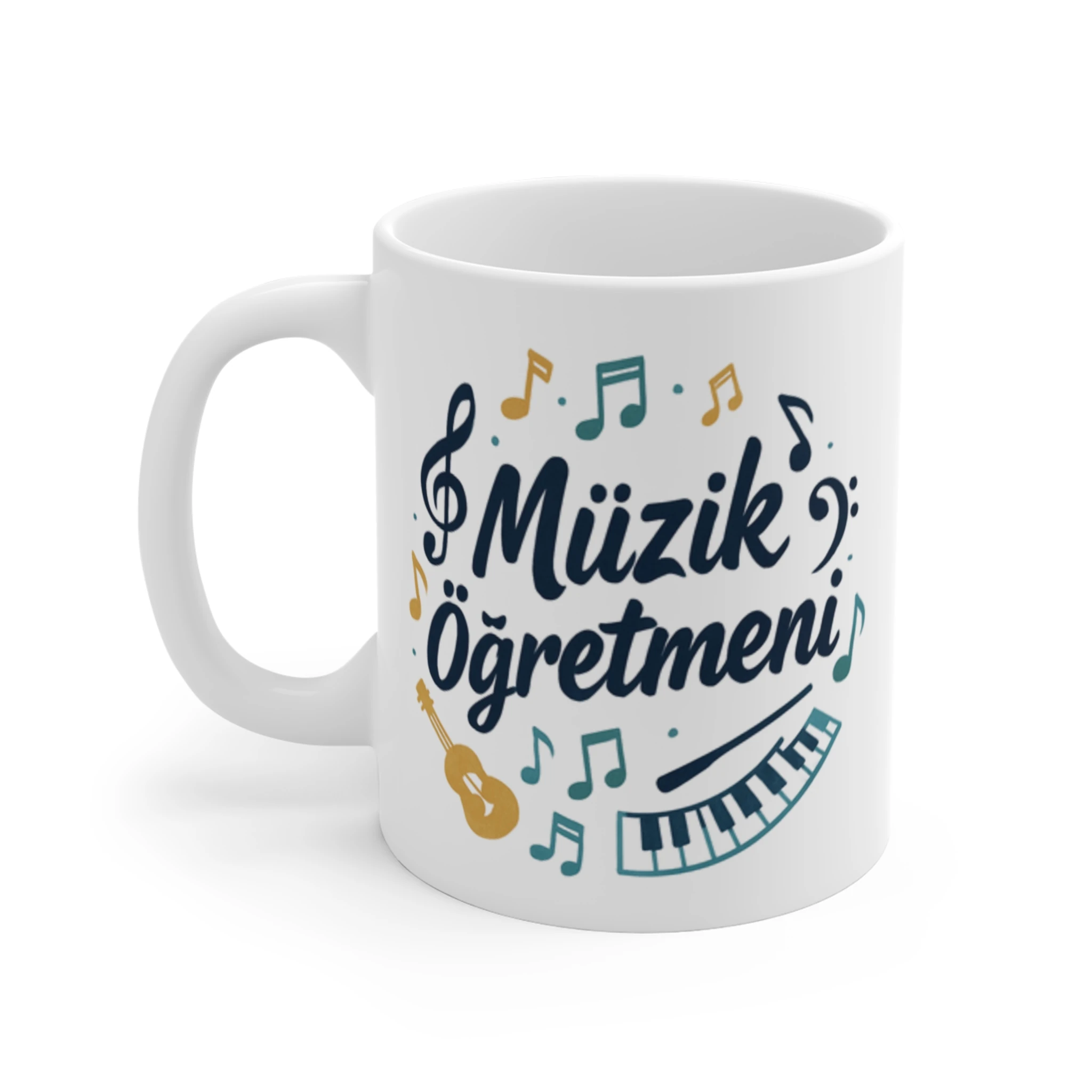 Müzik Öğretmenine Özel Kişiselleştirilebilir Kupa | Öğretmenler Günü Notalı Hediye - Gitar ve Piyano Temalı