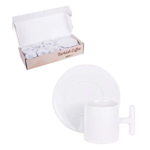 Kişiye Özel Porselen Türk Kahvesi Fincan Seti (6 Adet) - T Kulplu