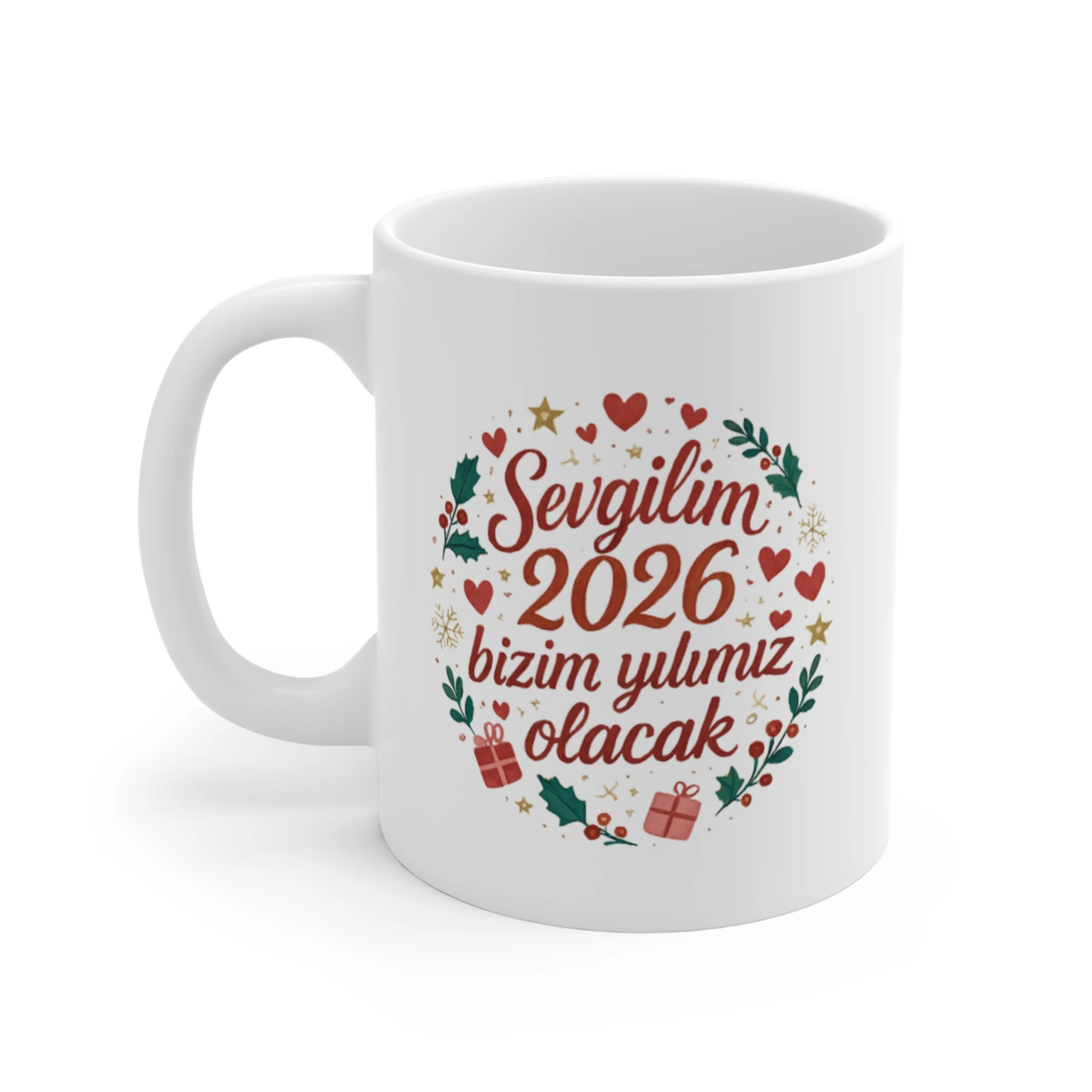 Kırmızı Kalpli Sevgiliye Özel 2026 Kupası | Romantik Yılbaşı Hediyesi | "Bizim Yılımız Olacak" Seramik Kupa