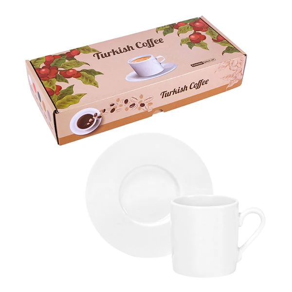 Çeyiz ve Ev Hediyesi: Kişiye Özel Baskılı Klasik Beyaz Porselen Türk Kahvesi Fincan Takımı (6'lı Set)