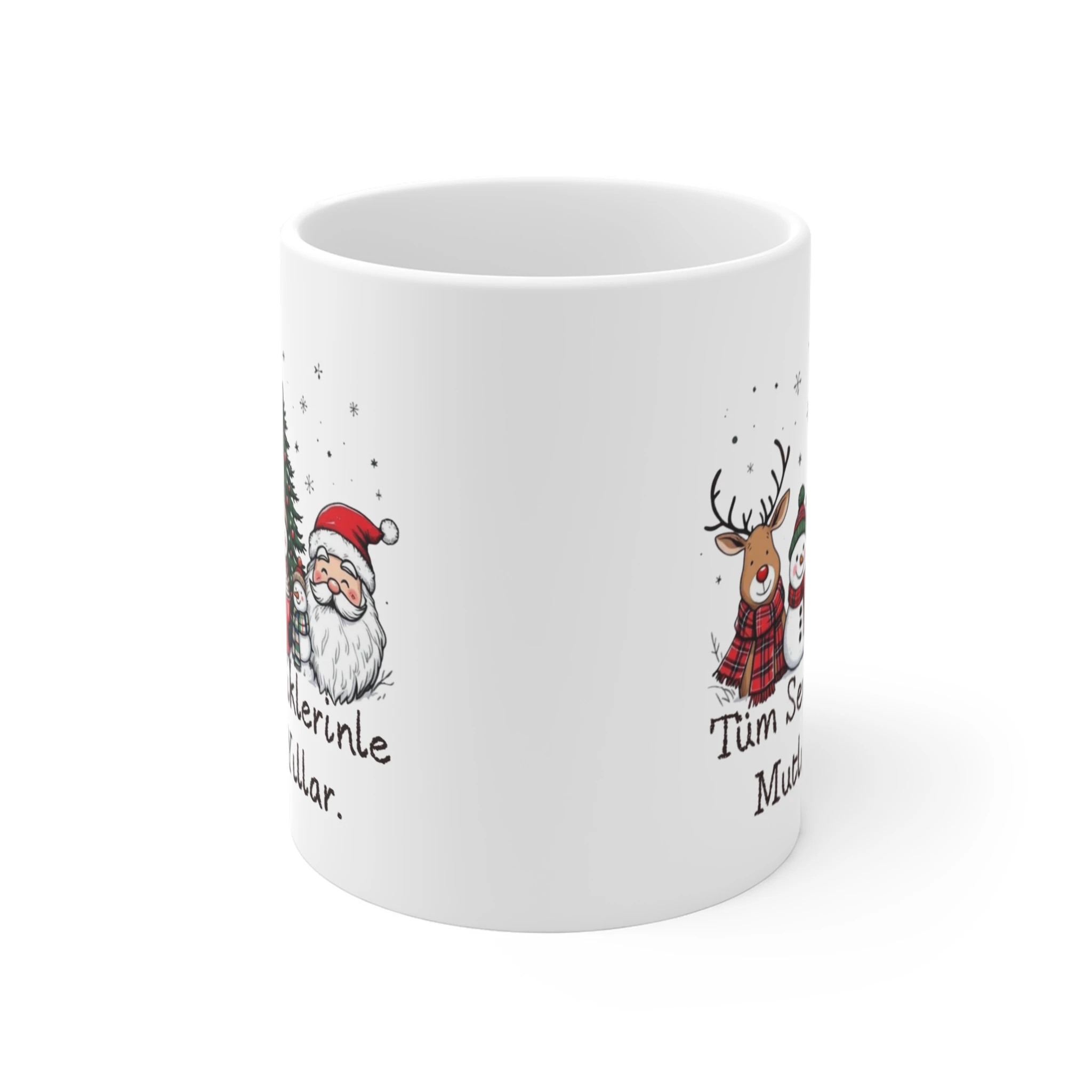 Tüm Sevdiklerinle Mutlu Yıllar Kupası | Noel Baba, Geyik, Karlar Adamı Yılbaşı Temalı Kupa Bardak | En Güzel Yeni Yıl Hediyesi