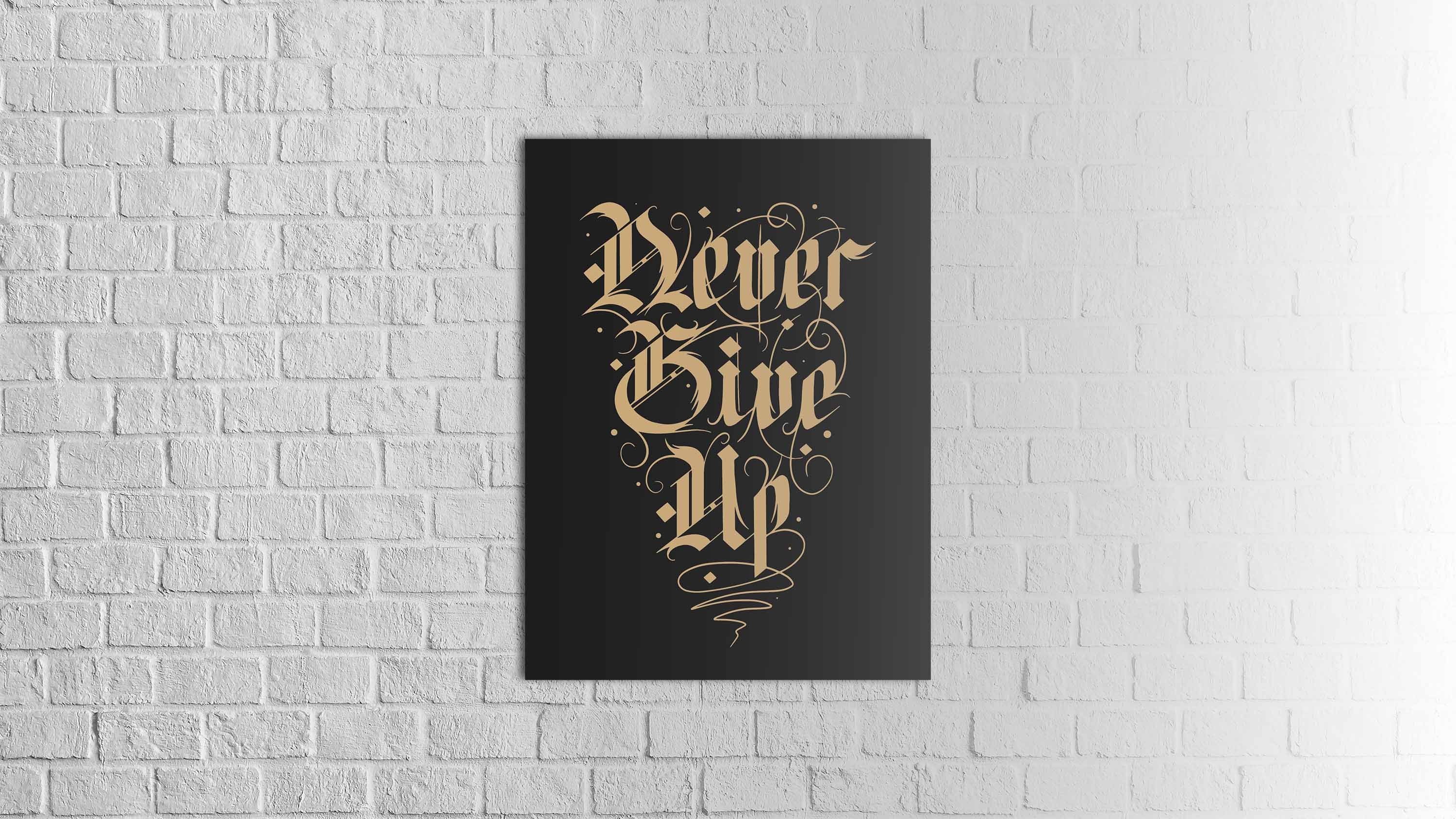 "Never Give Up" Ahşap Poster 70 x 50 cm