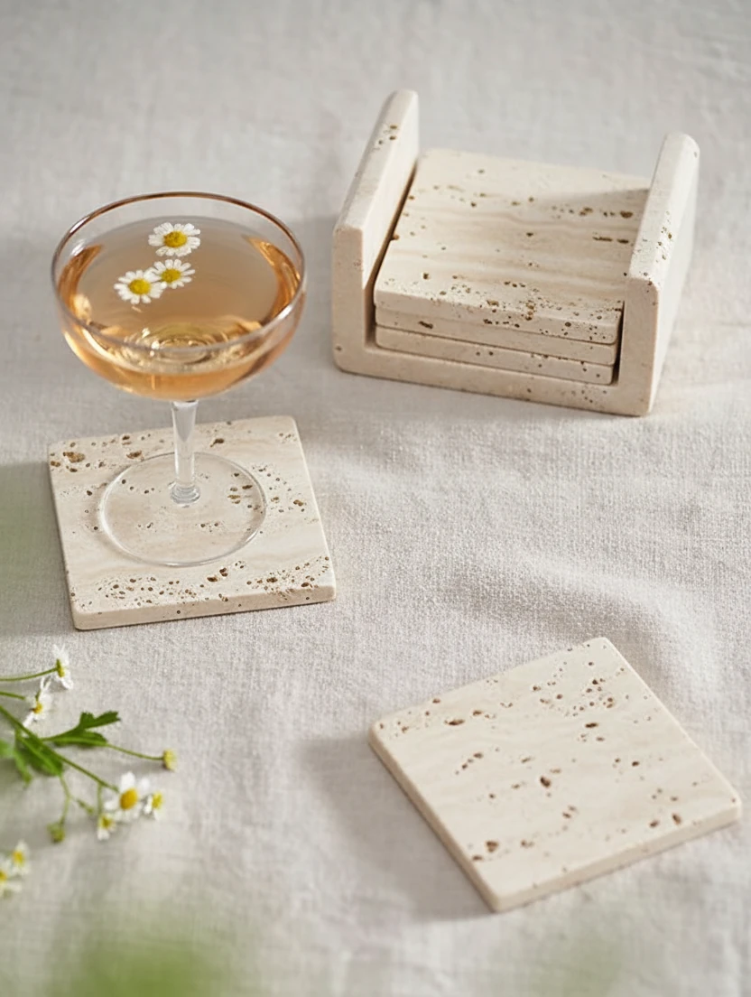 Traverten Bardak Altlığı (6'lı Set)