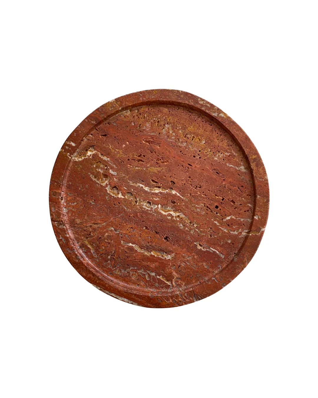 Traverten Yuvarlak Tepsi - Kırmızı Traverten