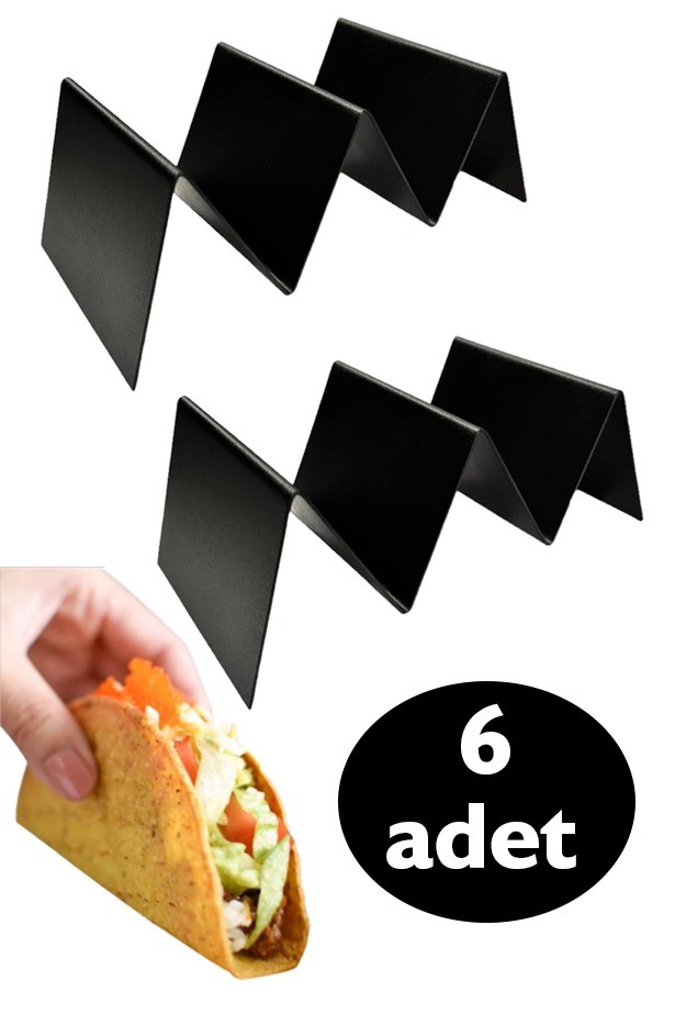  Siyah Taco Tutucu Stand Black Meksika Mutfak Taco Holder (18*10 cm) 6 Adet Set