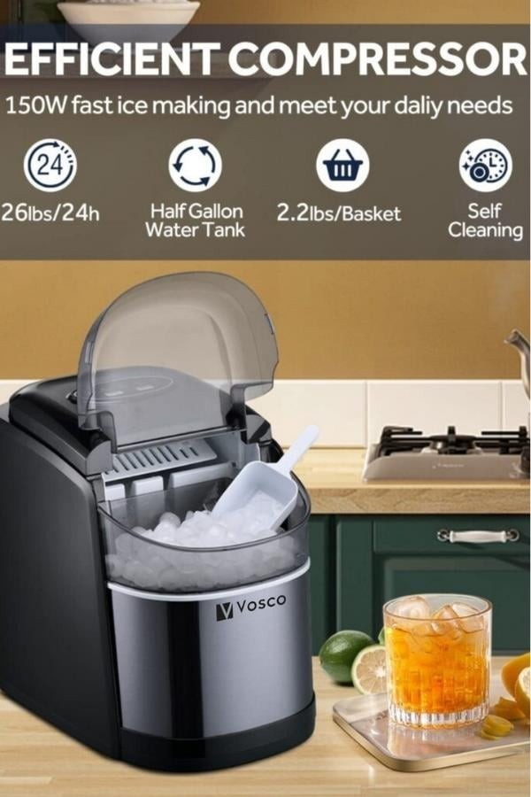 Vosco Set Üstü Buz Makinesi 12 Kg Siyah