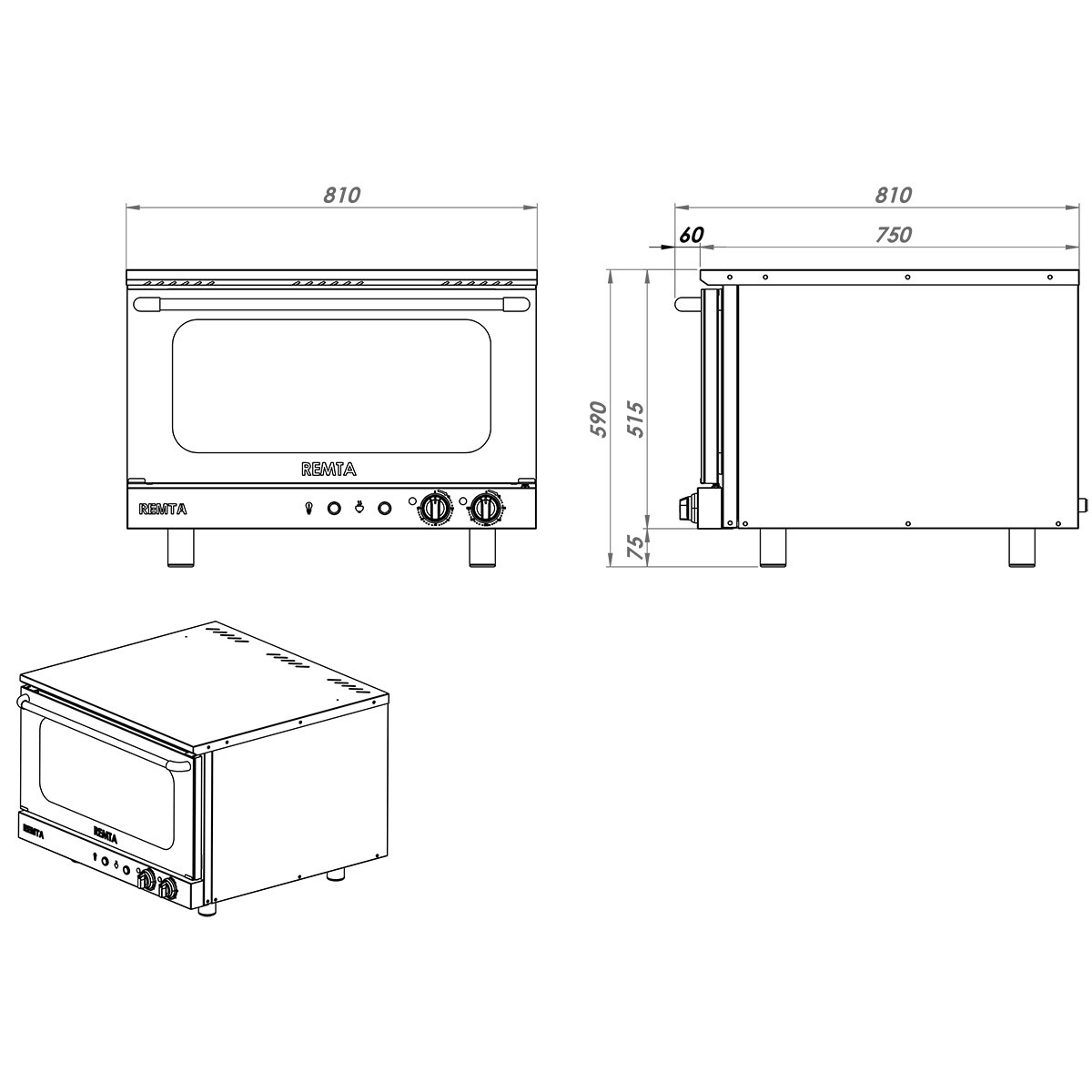 S15 4 Tepsili Patiseeri Fırın  380 V  810*780*590mm