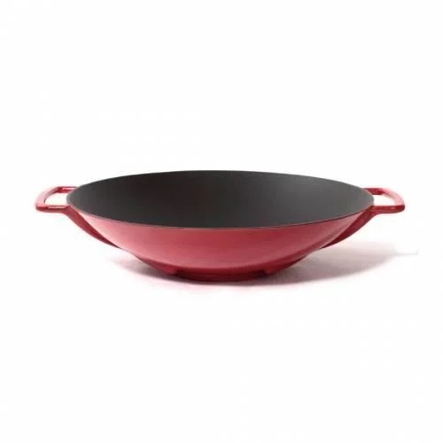 Sürel Demir Döküm 35 cm Yuvarlak Wok Tava Kırmızı