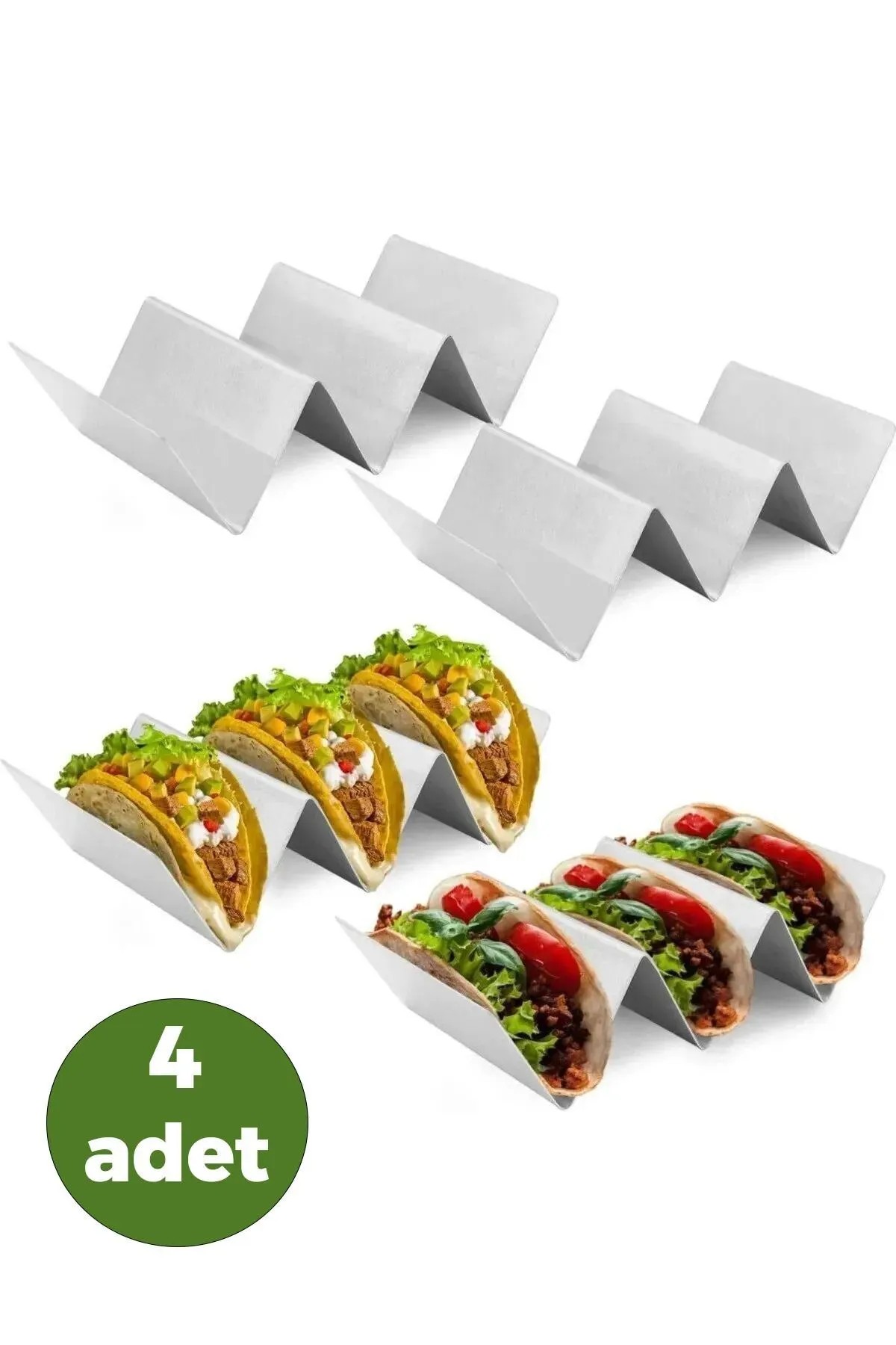  4 Adet Taco Tutucu Servis Standı, Paslanmaz Çelik Tako Standı, 