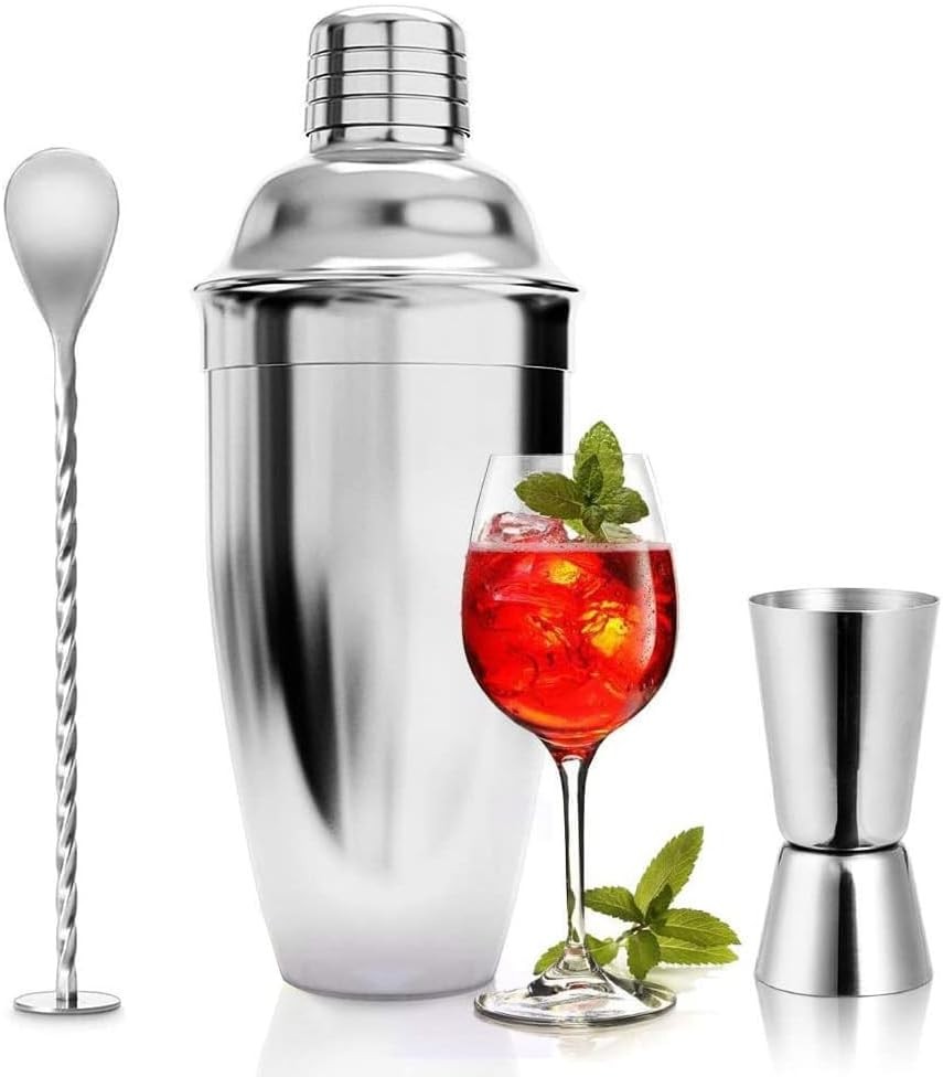 Kokteyl Hazırlama Seti 3'lü Shaker 500 ml Metal Süzgeçli 2/4 cl Jigger  Kokteyl Kaşığı