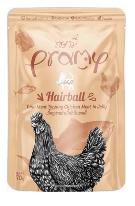 Pramy Hairball Jöle İçinde Ton Balıklı ve Tavuklu Yetişkin Kedi Maması 70 gr