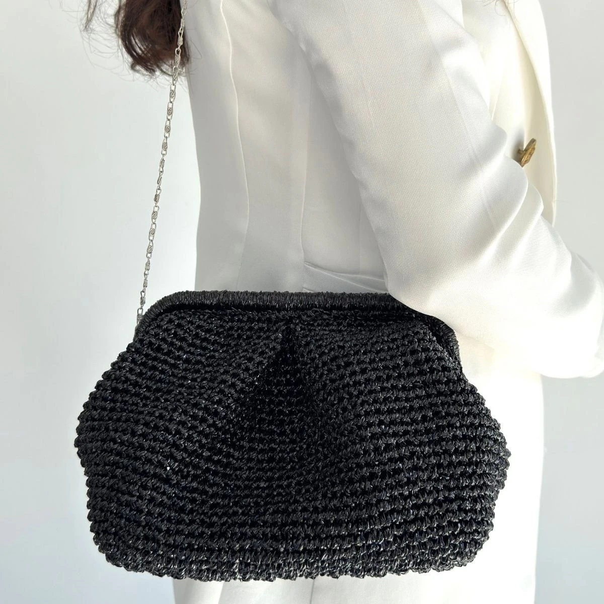 Froy Siyah Parlak Örgü Çanta