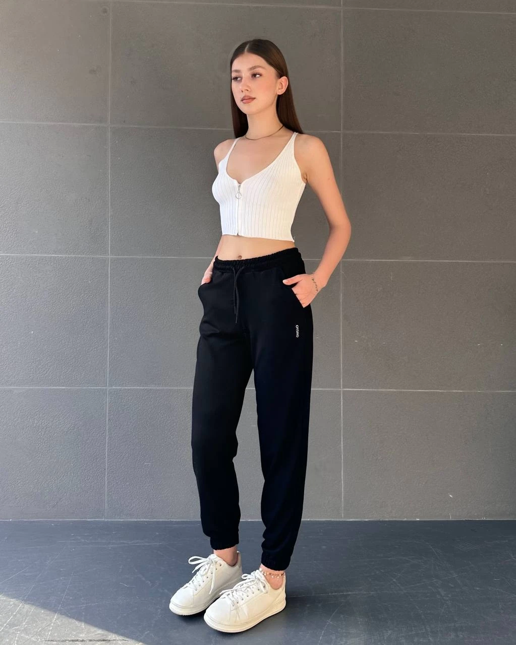 paça lastikli rahat kumaş eşofman siyah